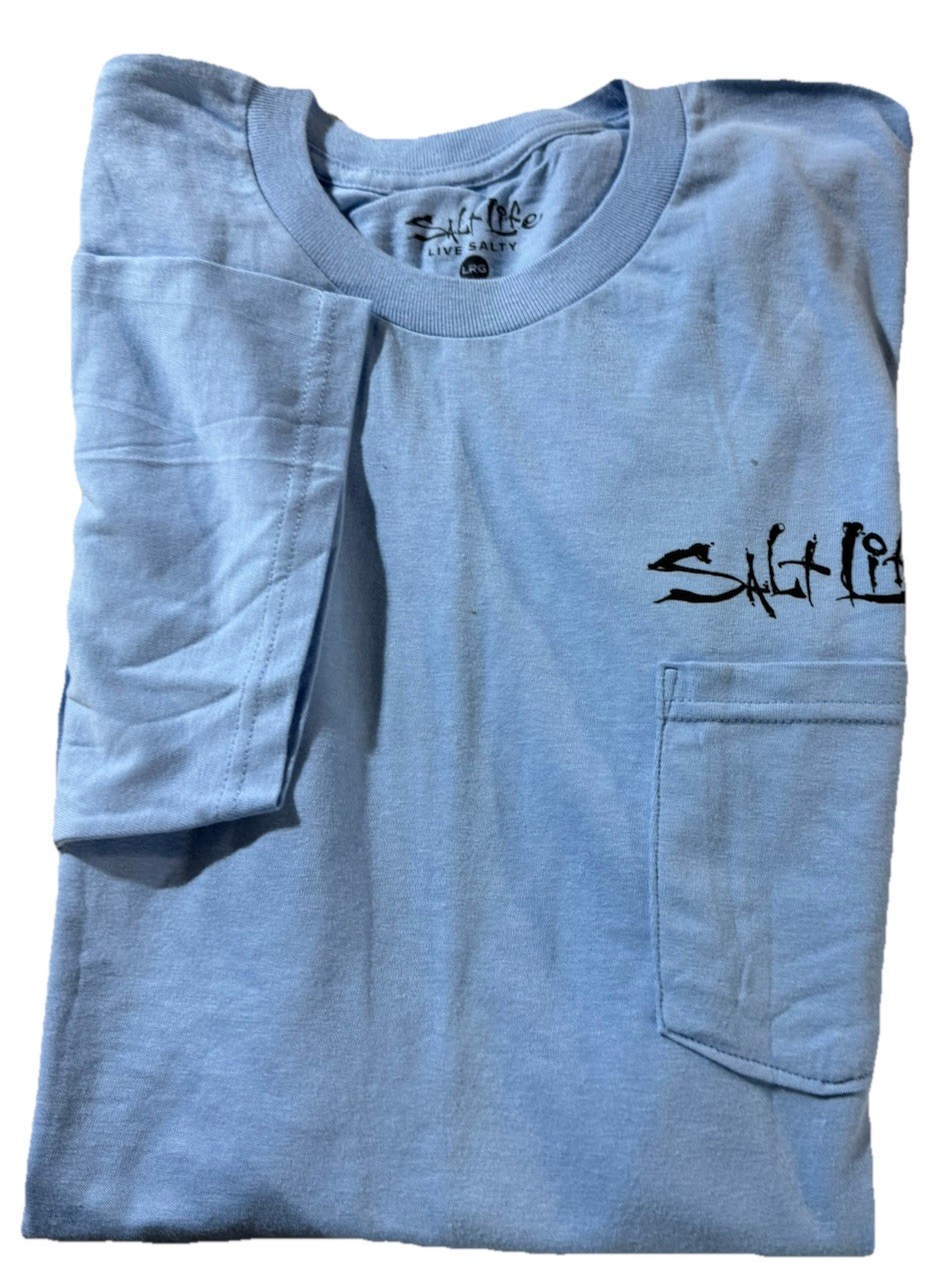 Salt Life Blue Men’s T-Shirt Cotton Fish Graphic Pocket Short Sleeve Size Large