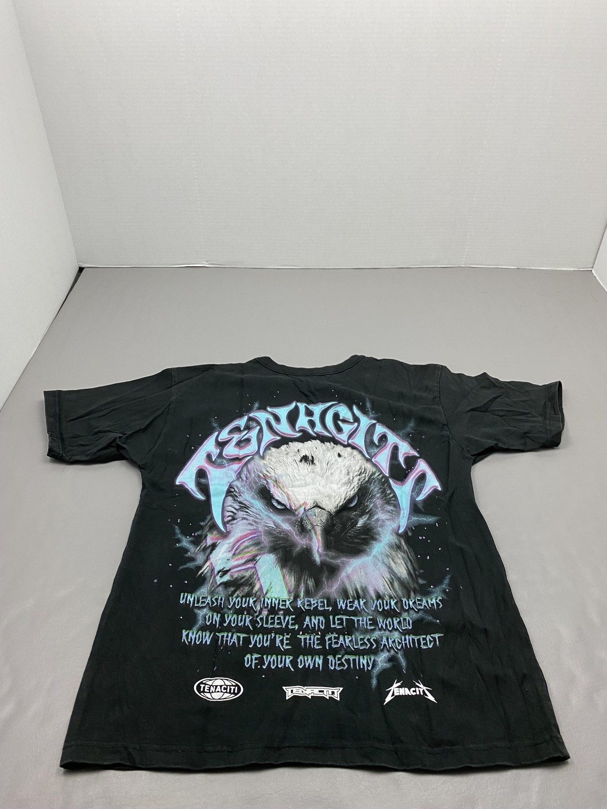 Tenaciti Shirt Mens Small Black Eagle Lightning Graphic Tee Motivational Tagless