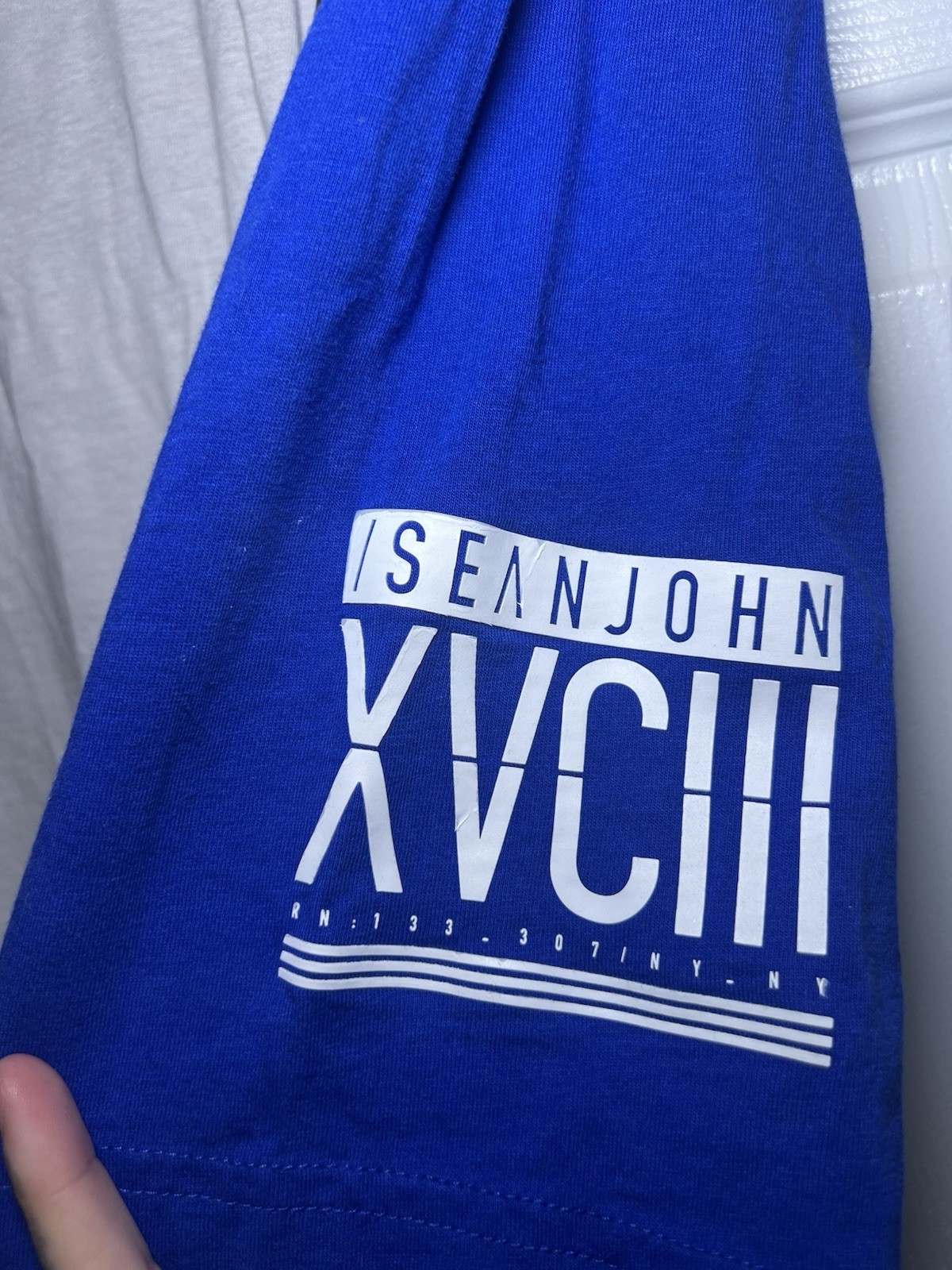 VTG Sean John T Shirt Mens 3X-4X Blue Graphic Print Short Sleeve Tri Color Y2K