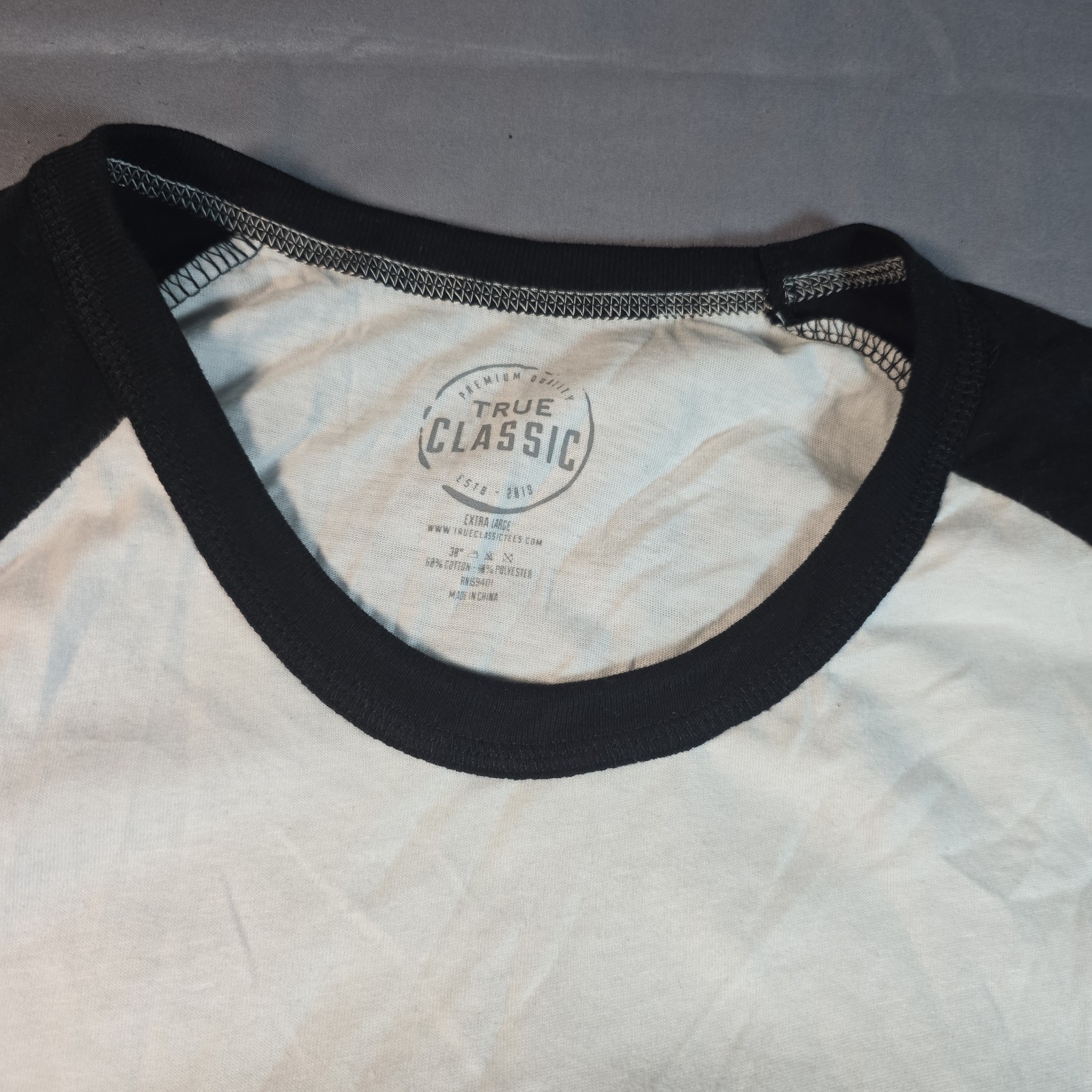 True Classic Baeball style 3/4 Sleeve Black Sleeves White Body XL Extra Large