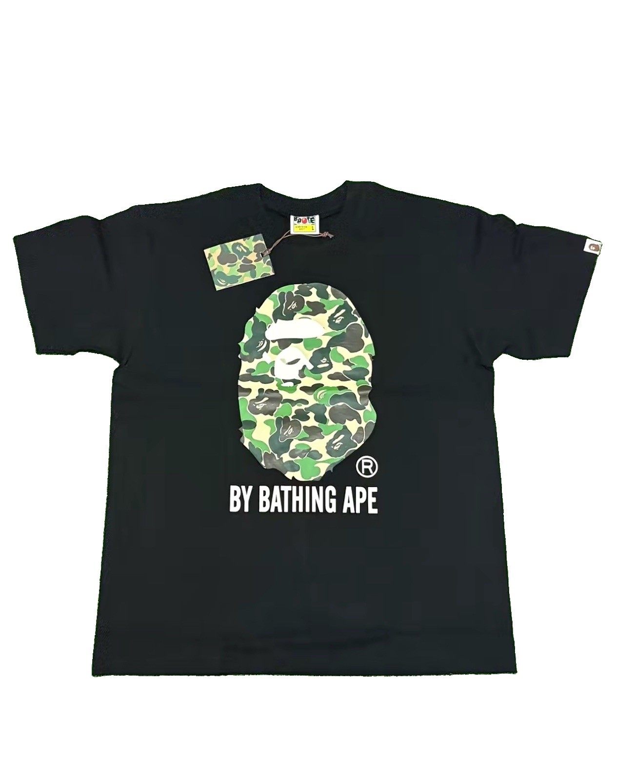 A Bathing Ape BAPE Men’s Black Camo Ape Head Logo Graphic T-Shirt Large Crew SS