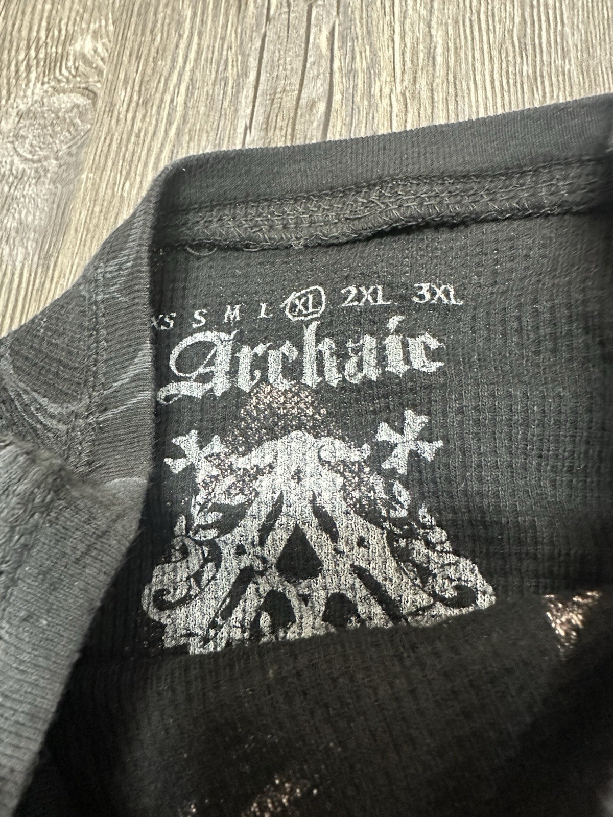 ARCHAIC by AFFLICTION Men’s Long Sleeve THERMAL Shirt AOP Y2K Grunge Cross