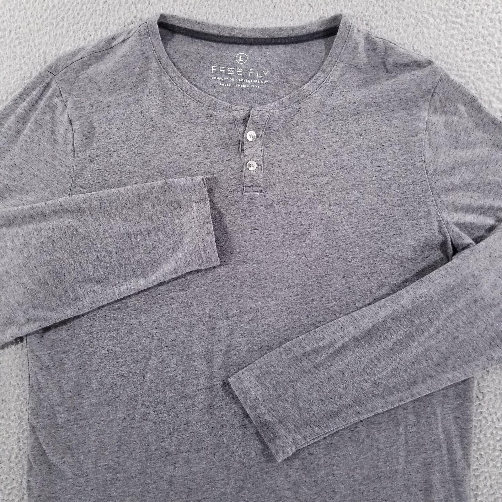 Free Fly Henley Shirt Mens Large Gray Long Sleeve Bamboo Cotton Casual Comfort