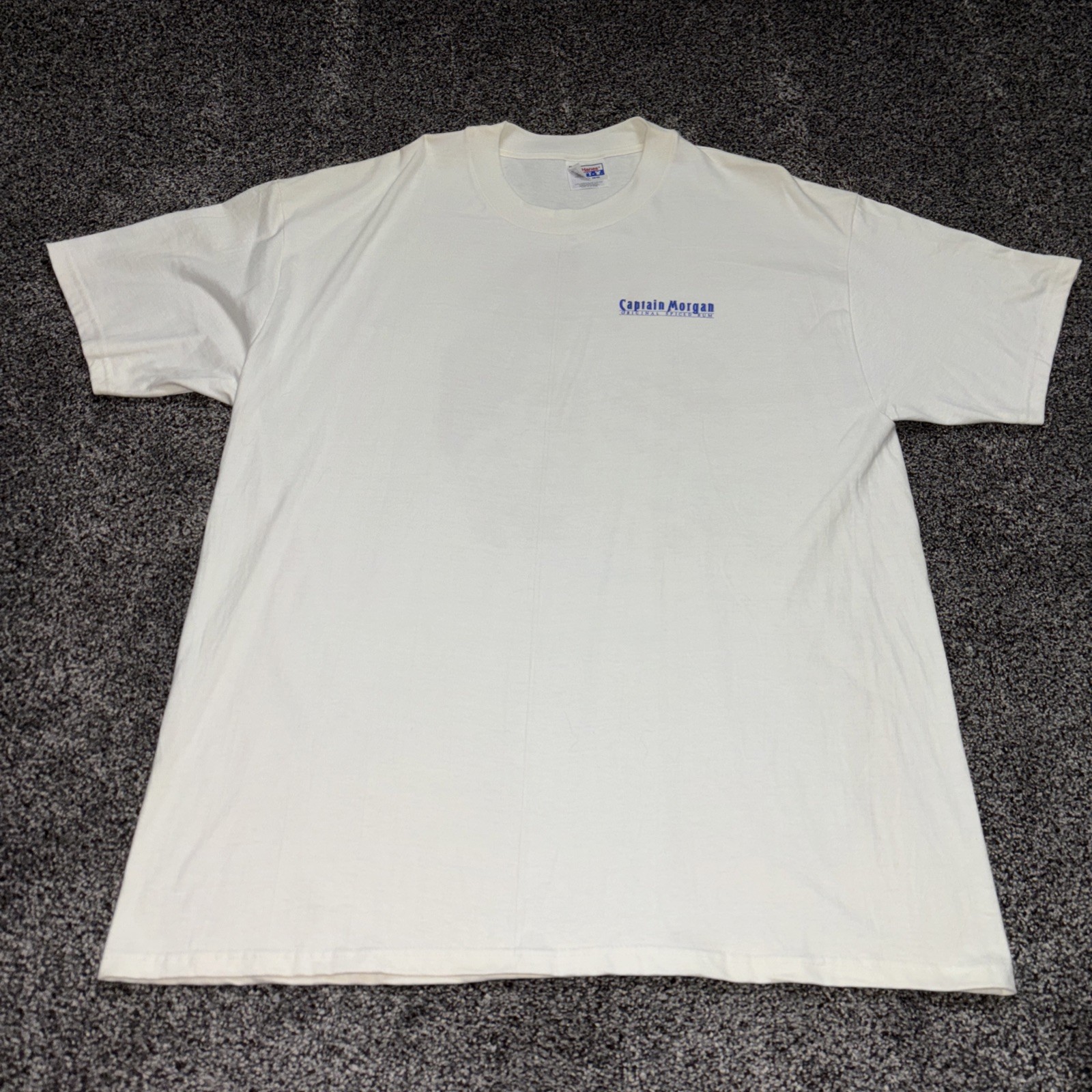 Vintage Y2k Captain Morgan Rum White Mens XL The Captain Was Here Pirate T-Shirt