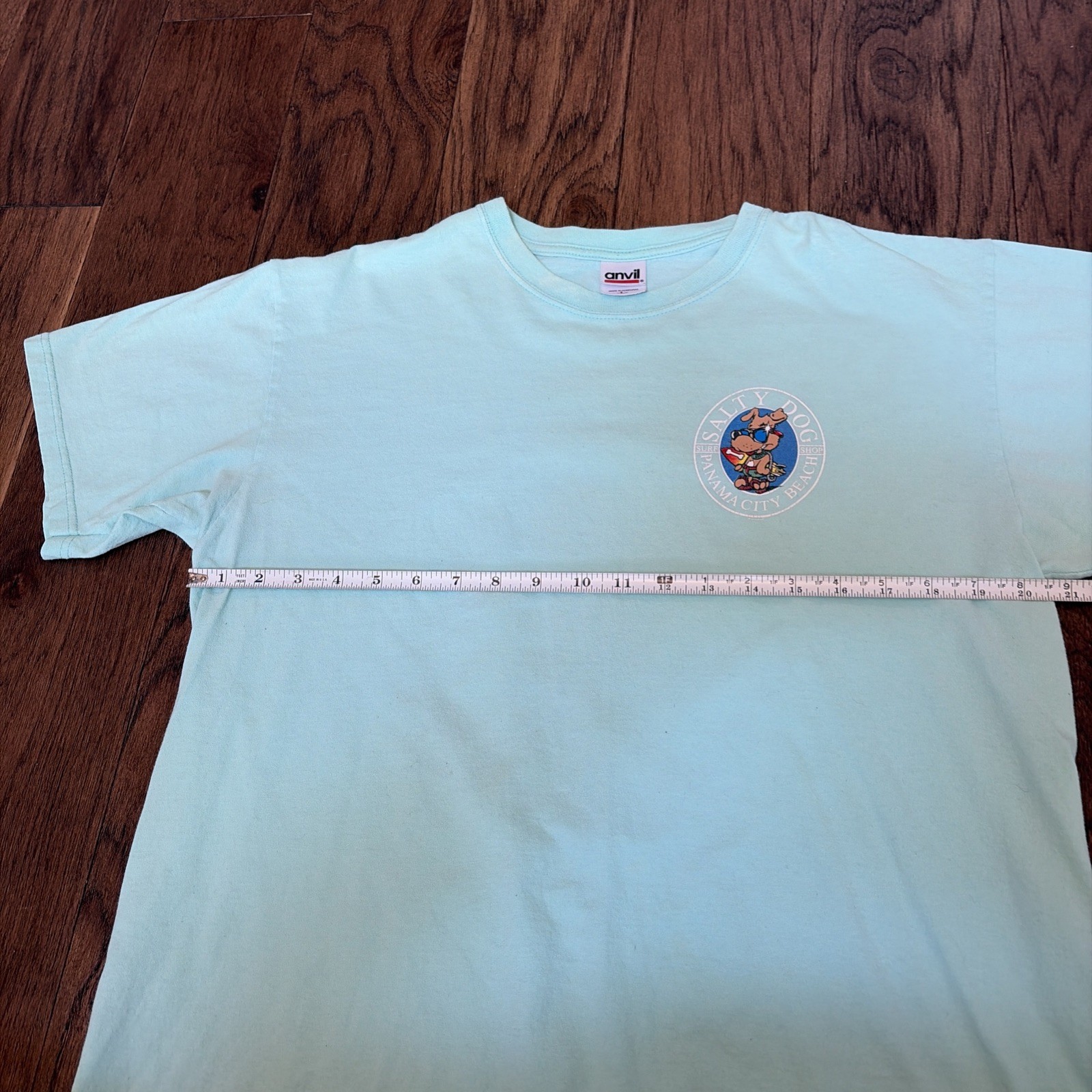 90s Y2K Vintage Salty Dog T-Shirt Turquoise Size Large Mens Panama City Anvil