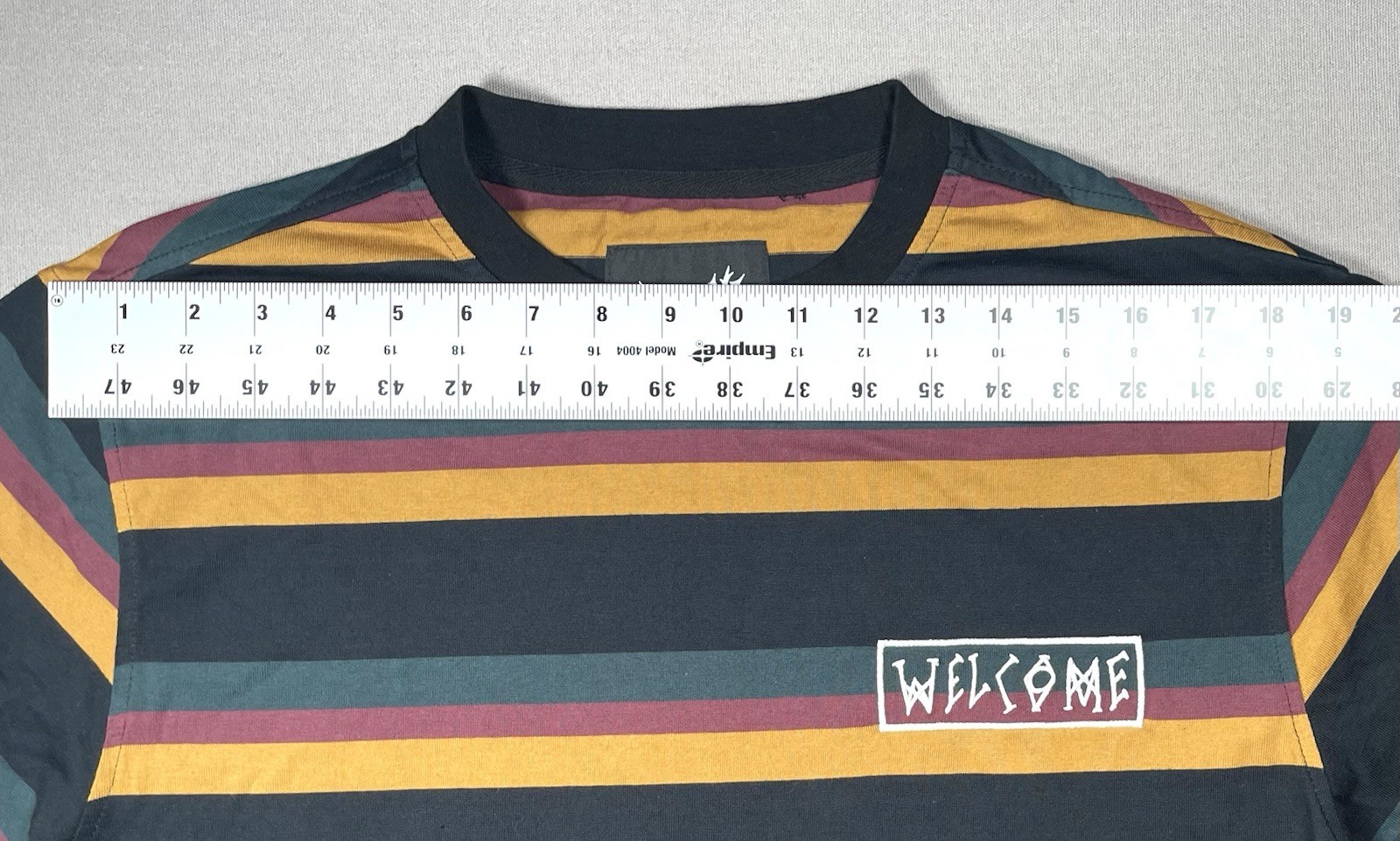 Welcome Skateboards Medius Multi Colored Black Stripe Tee Shirt- Men Size Medium