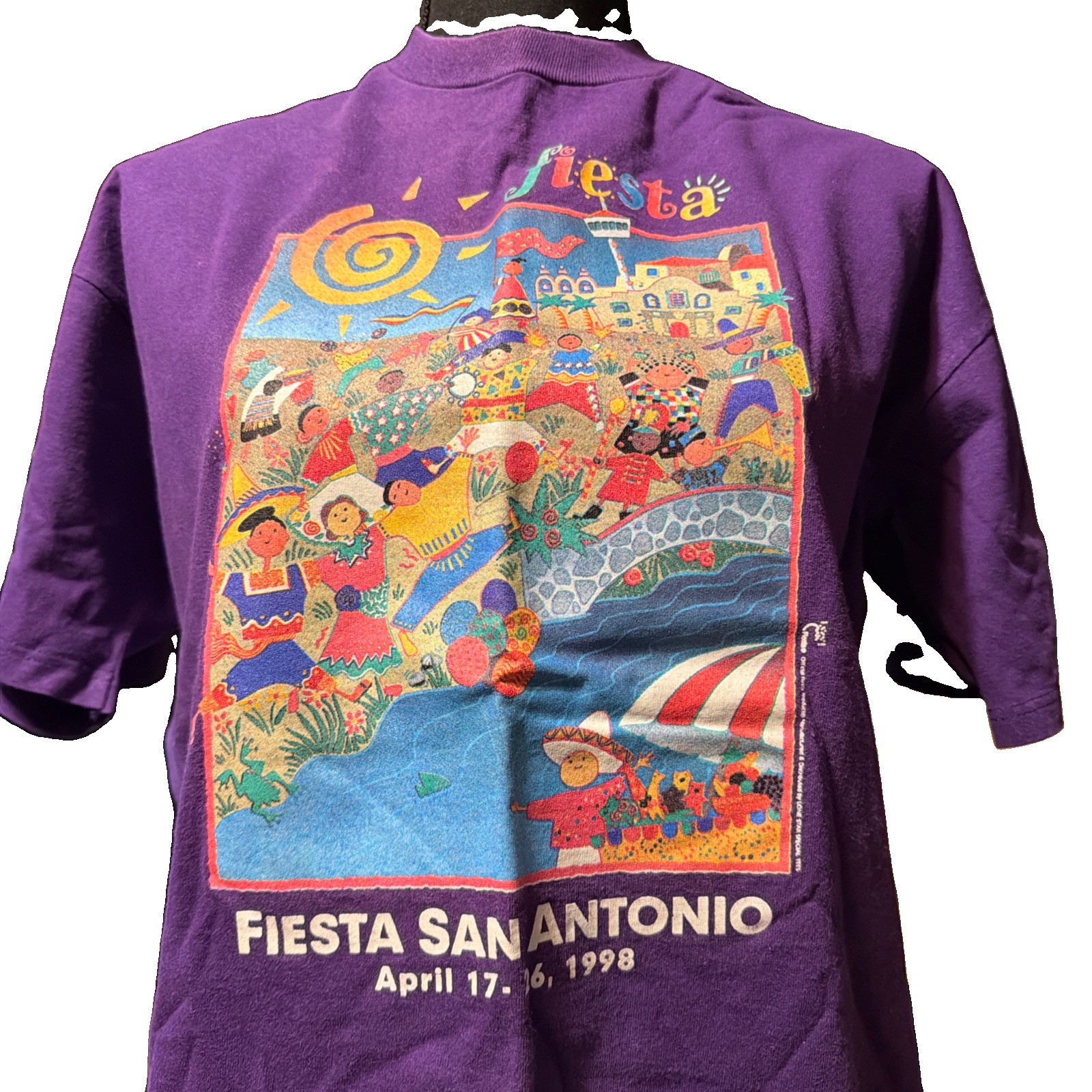 Vintage Jerzees T Shirt San Antonio Texas Made In USA Adults 3X Blue Fiesta 1998