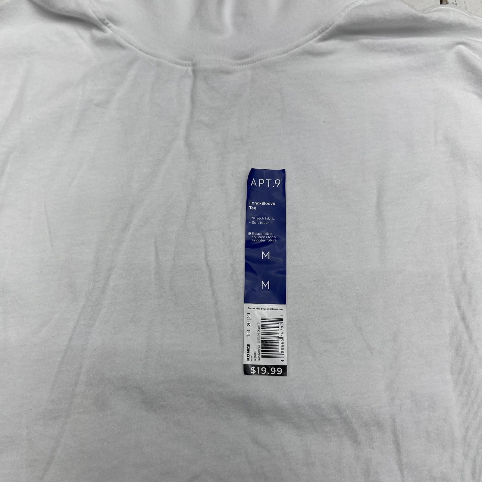 APT.9 Premier Flex Shirt Mens Medium White Long Sleeve Mock Neck Stretch Tee