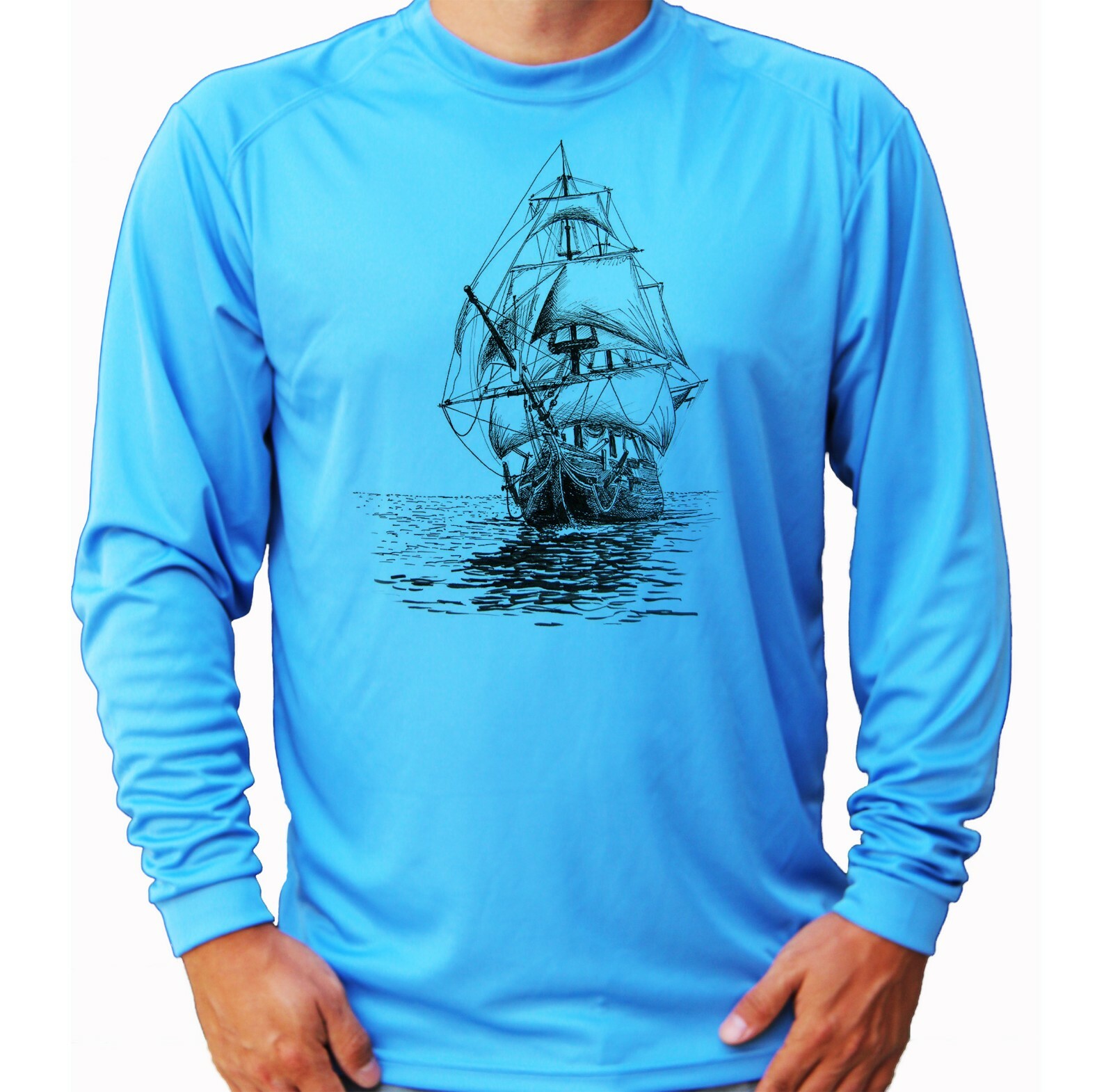 Sailboat Sea Ocean Long Sleeve UPF 30 T-Shirt Fishing Boat Sport UV Protection