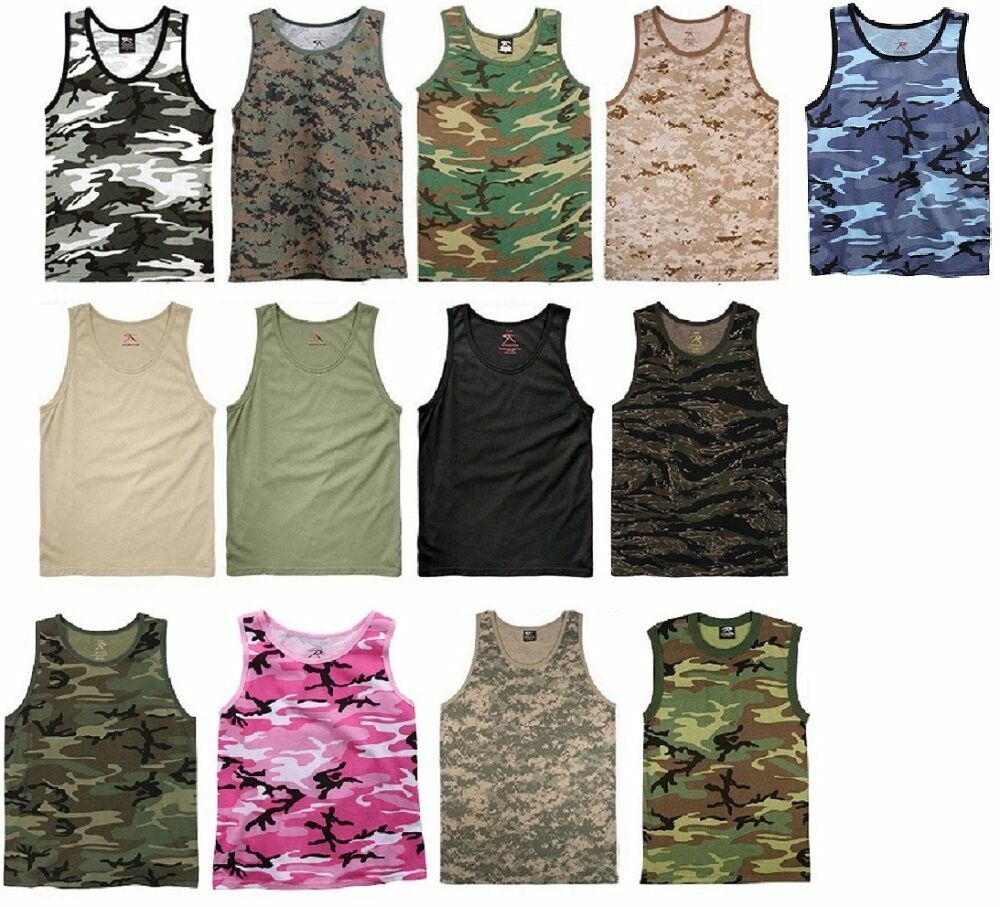 Camo and Solid Tank Tops Tactical Military Sleeveless Army Quality ROTHCO OR FOX