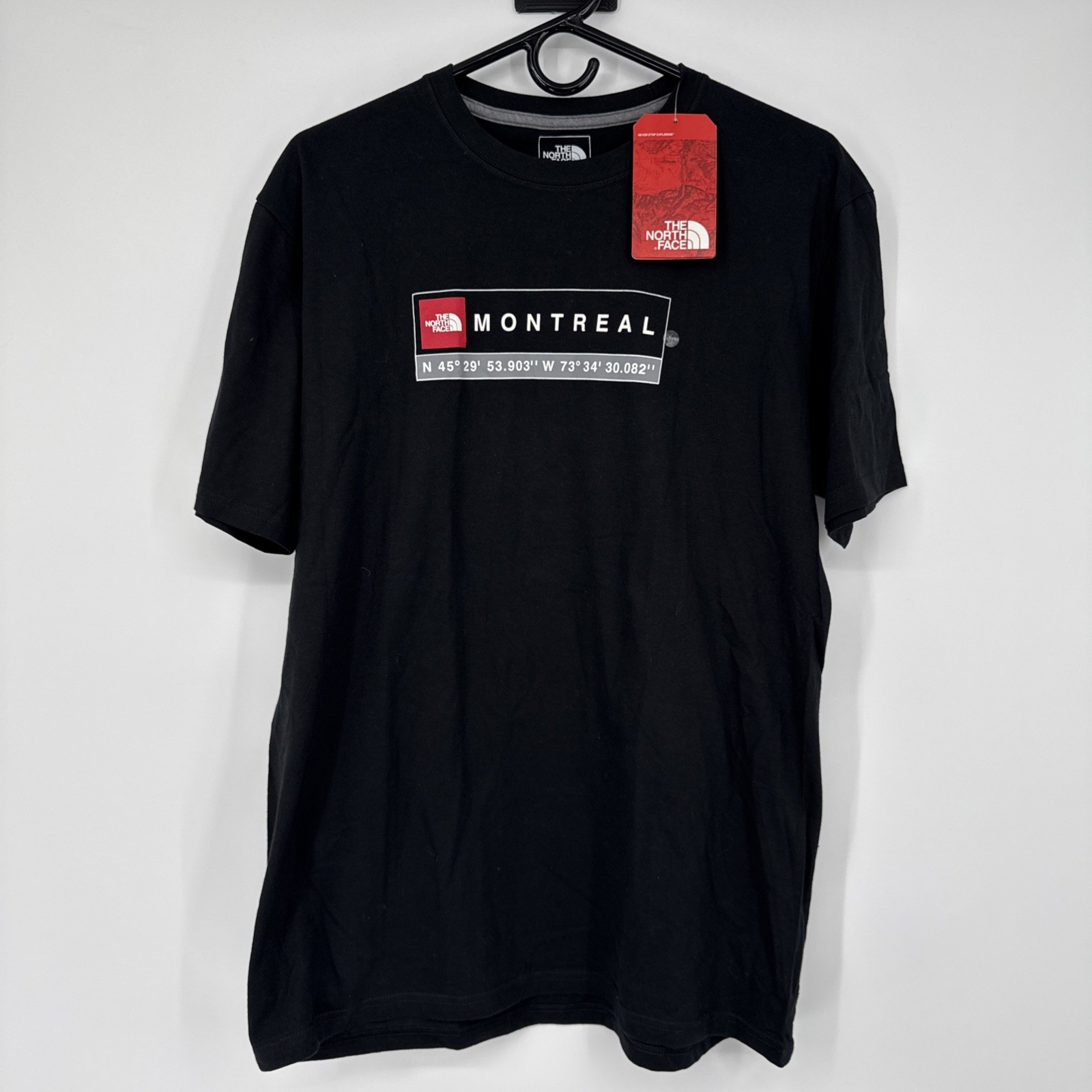 NWT The North Face Mens GPS Coordinates Montreal Black Crew Neck Shirt Medium