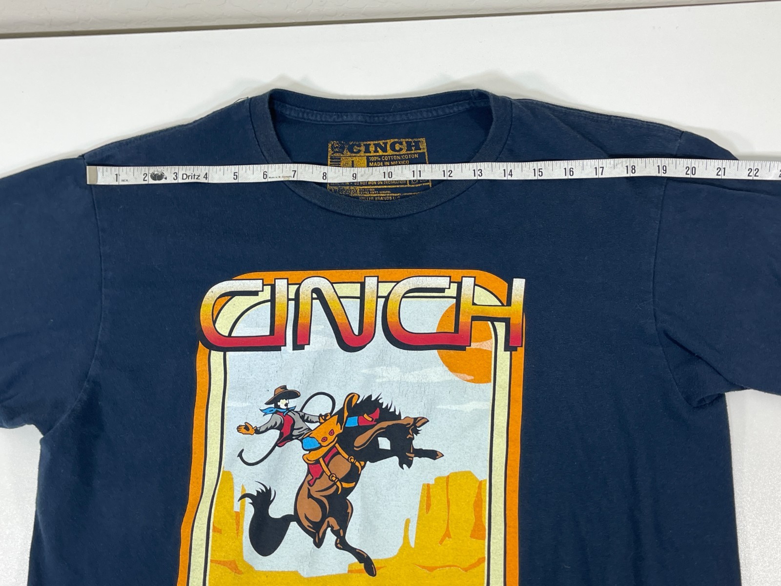 Cinch Western Cowboy Outlaw Bronc Blue Short Sleeve T-Shirt Mens Size L Tee