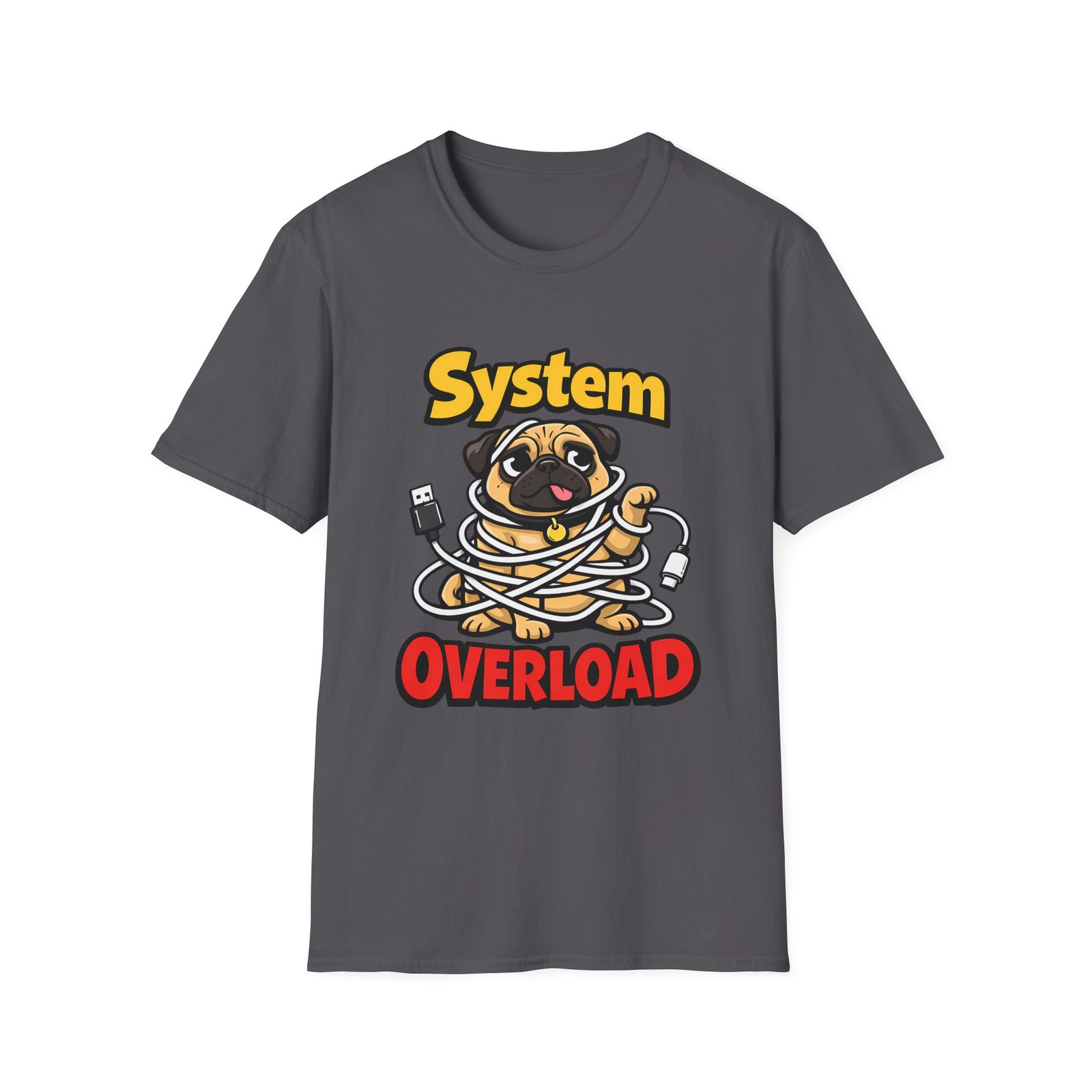 Unisex Softstyle T-Shirt Pug Charging Cable Tech Humor Cute Indoors Pet Animal