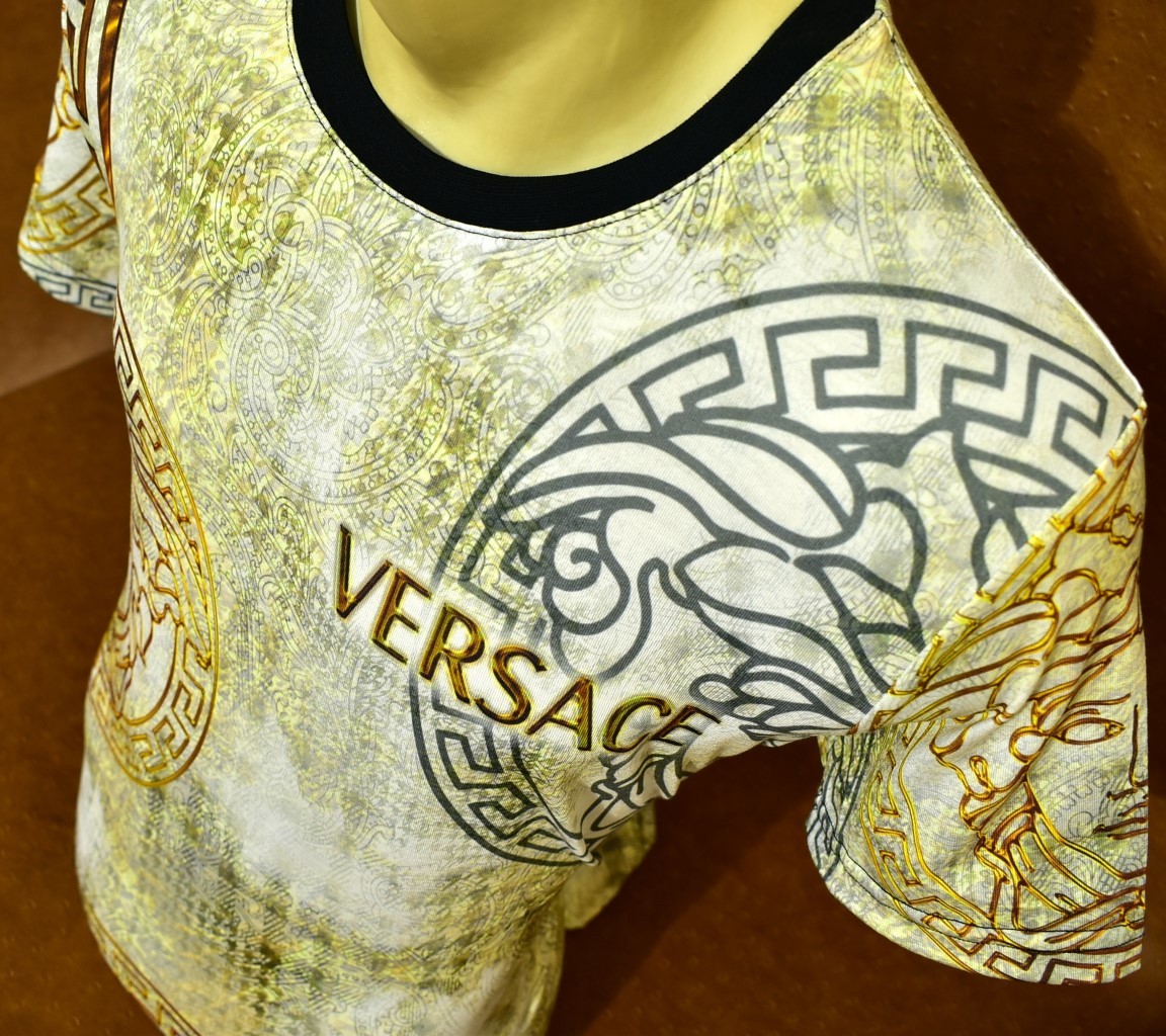 Versace Men’s Split Medusa Graphic T-Shirt Multicolor Greek Key Tee Size 2XL