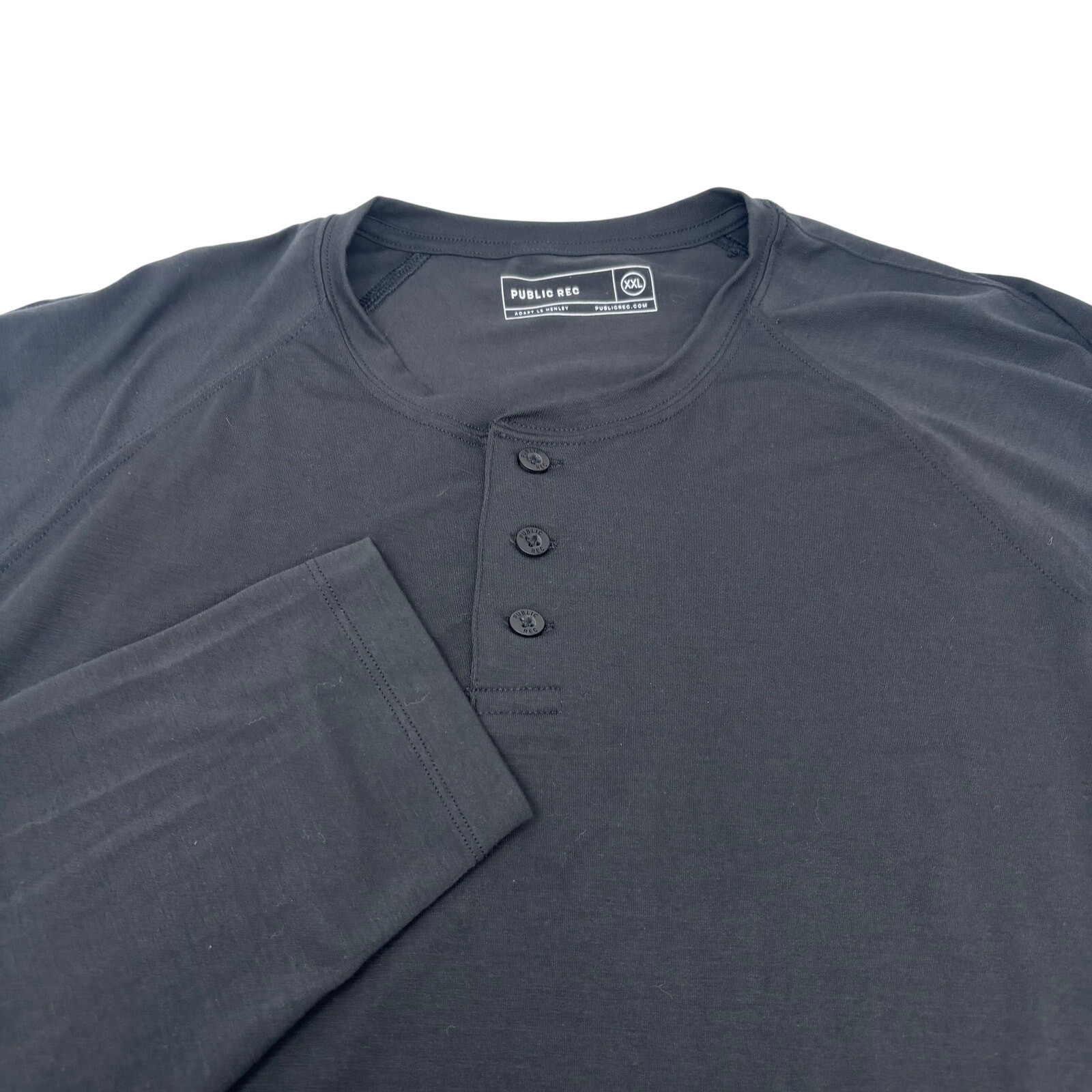 Public Rec Mens 2XL Solid Black Long Sleeve Cotton Blend Henley Shirt