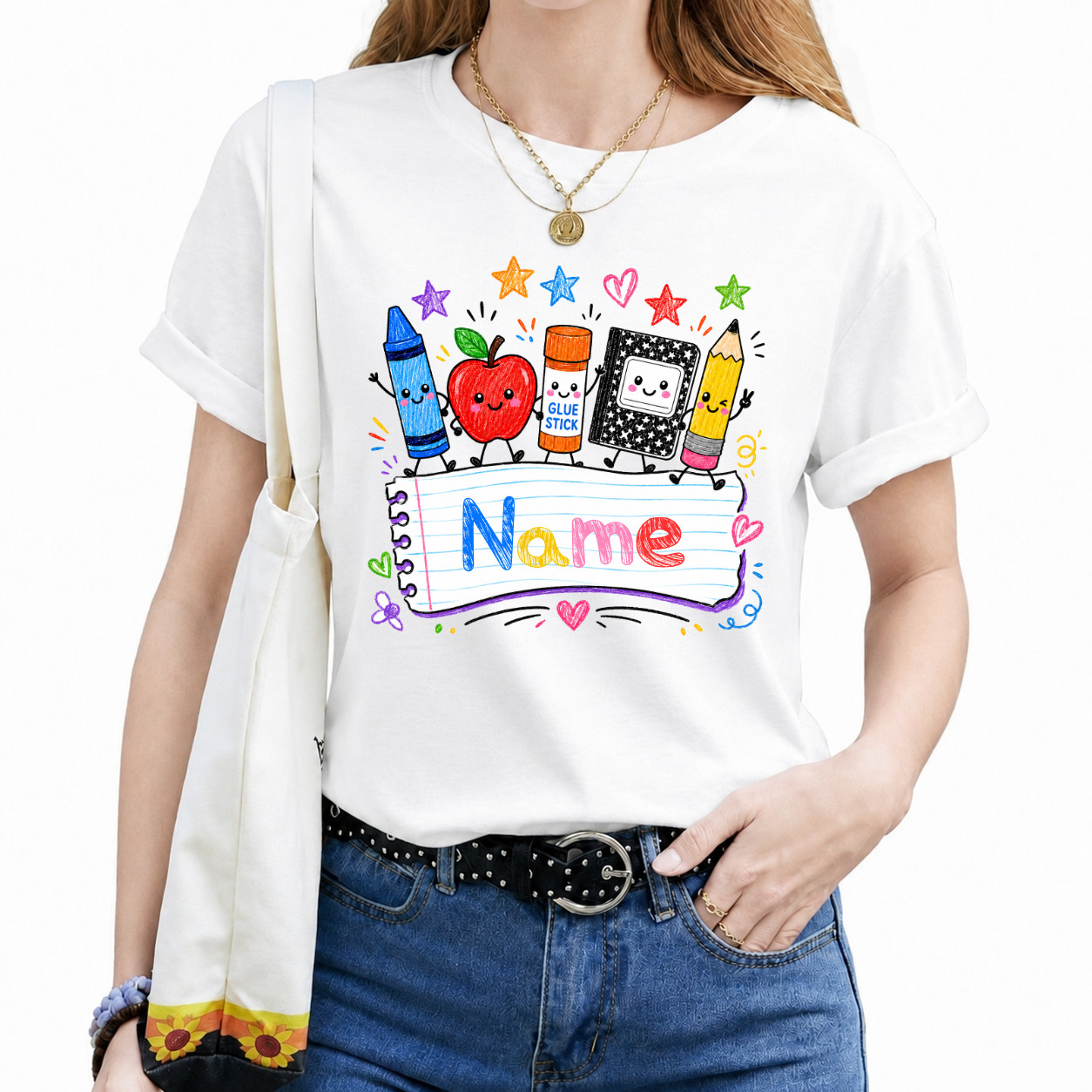 Custom Name Teacher T-Shirt Personalized Preschool Kindergarten Cute Apple Tee