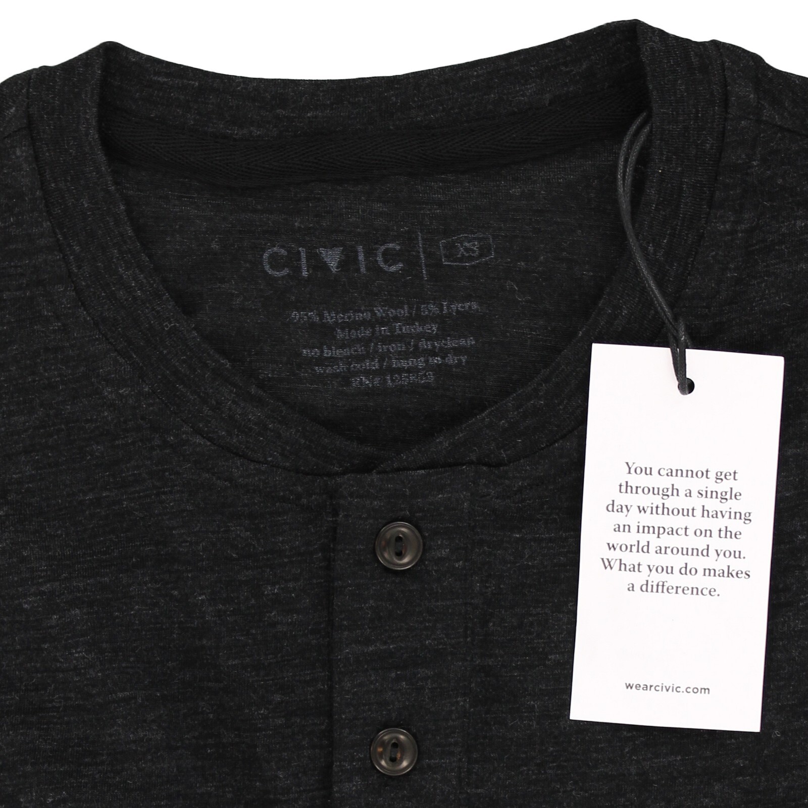 Taylor Stitch Shirt, Men’s The Zaha Henley Long Sleeve, Heather Black MSRP $70