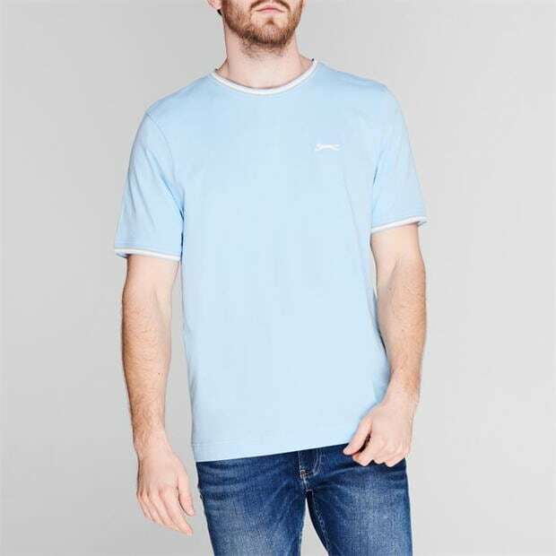 Mens Slazenger 100% Cotton Tipped Crew Neck T Shirt XS S M L XL XXL 3XL 4XL BNWT