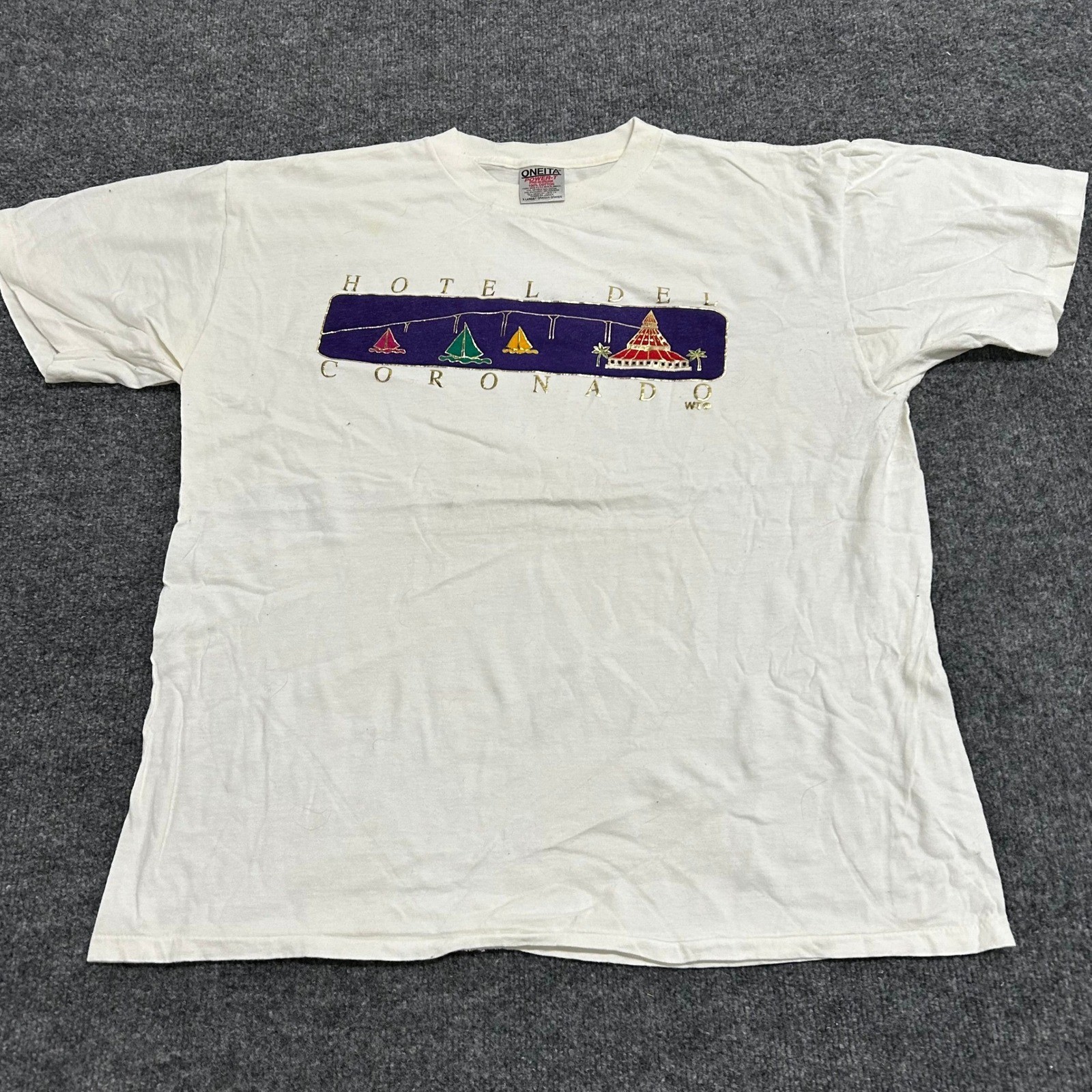 Oneita T-Shirt Mens XL White Hotel Del Coronado Graphic Vintage USA Fabric