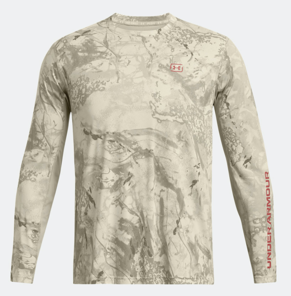 Under Armour Men’s UA Fish Pro Camo Long Sleeve 1383573 289 Khaki/Red NWT
