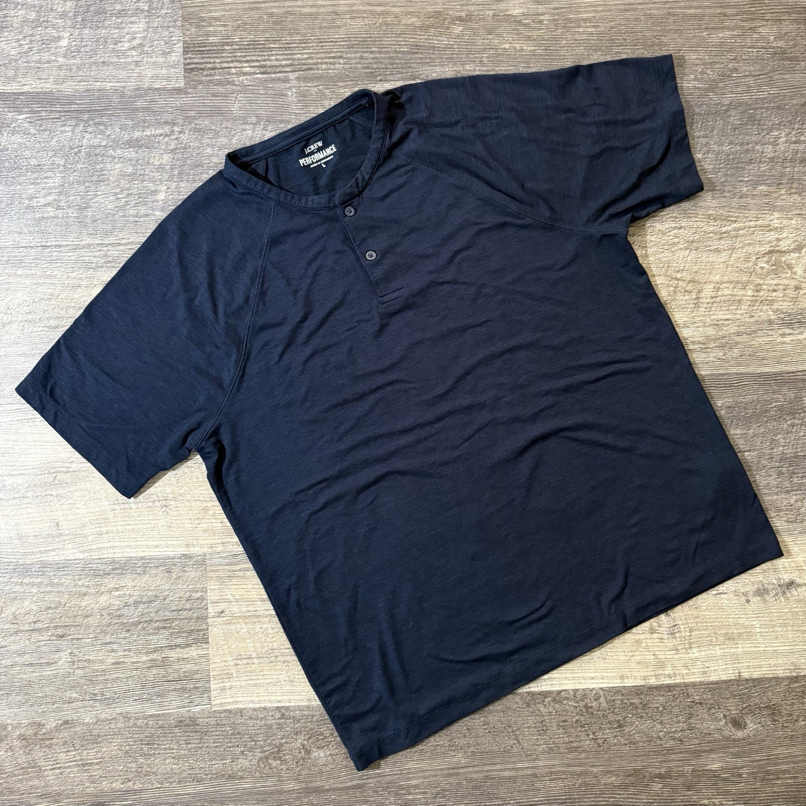 J.Crew Performance Henley Shirt Men’s Large Navy Blue Short Sleeve Stretch Tee