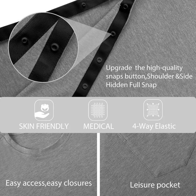 Post Shoulder Surgery Shirts for Men Full Snap Open Tear Away Short Sleeve T Shi