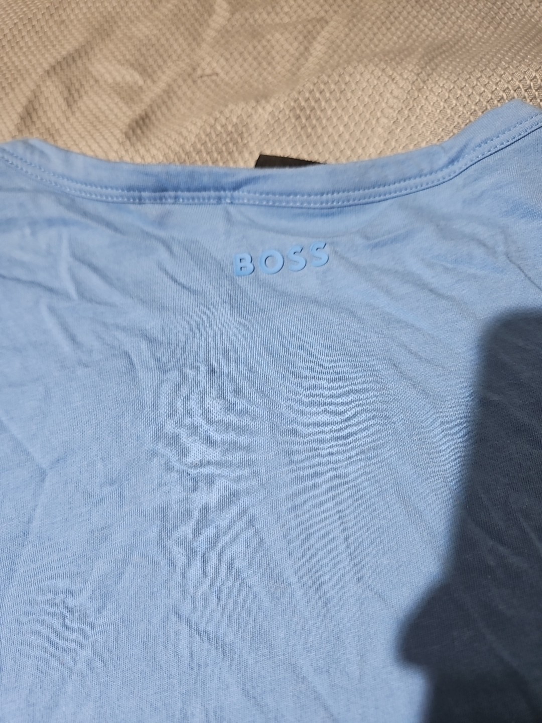 Hugo Boss Shirt Mens XXL 2XL Blue Textured Spellout Casual Streetwear Tee