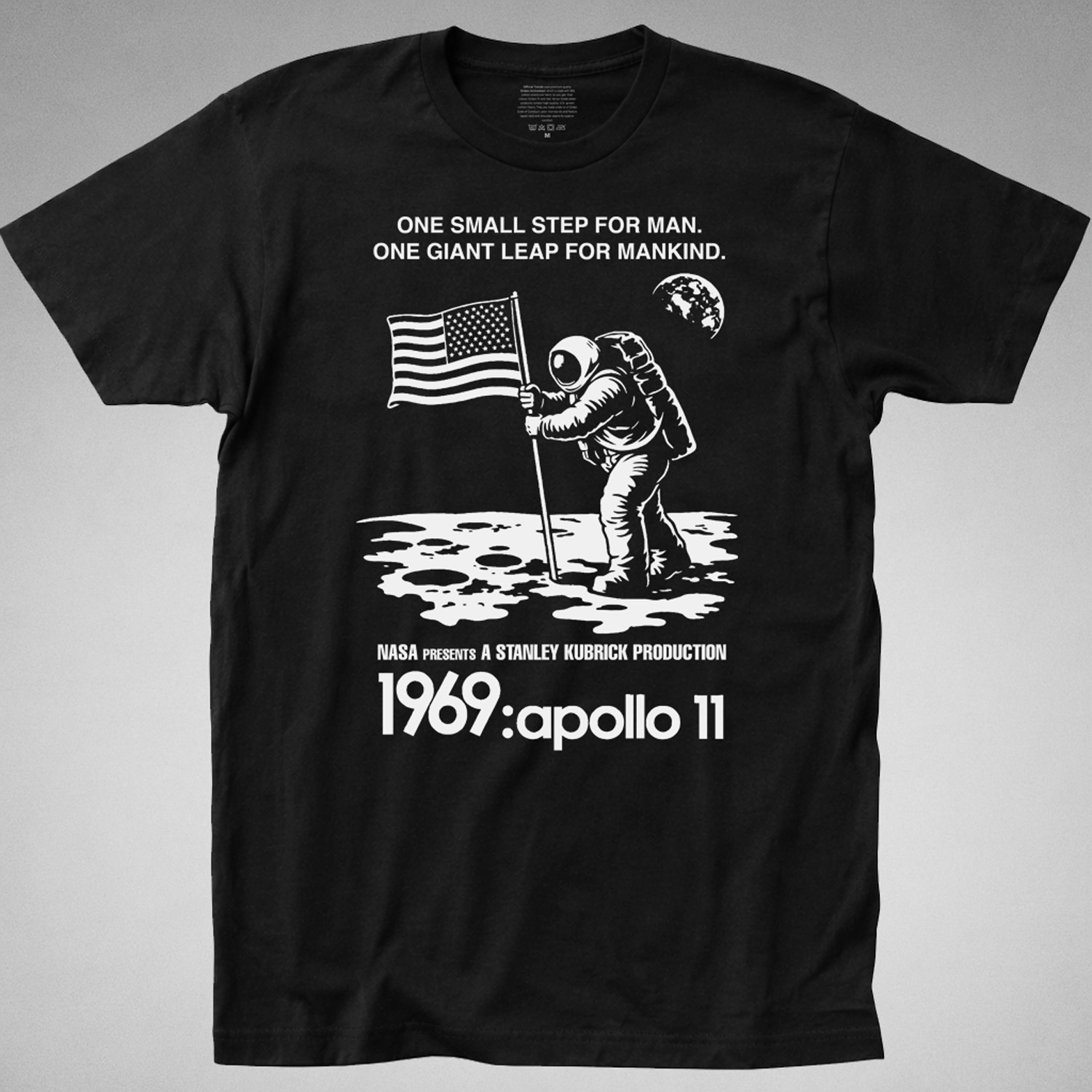 1969 APOLLO 11 T-SHIRT Conspiracy Theory fake Space Stanley Kubrick Moon 2001