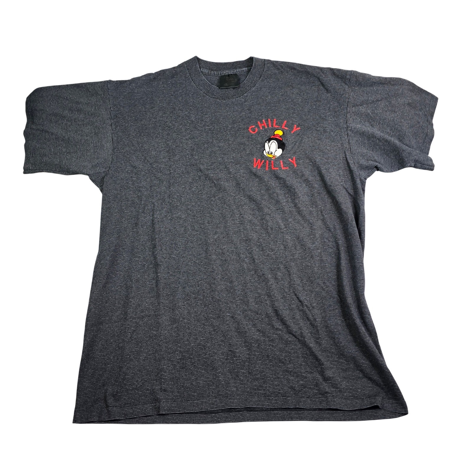 Vintage Chilly Willy T-Shirt Mens XL Grey Microstripe Walter Lantz Cartoons 90s
