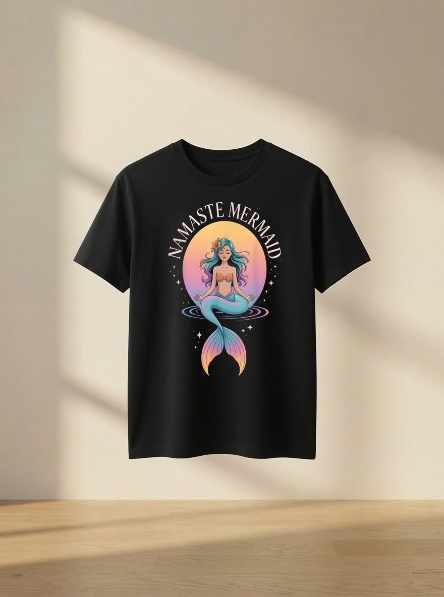 Namaste Mermaid Meditating Yoga Pose Funny Cute Yogi Zen Tee