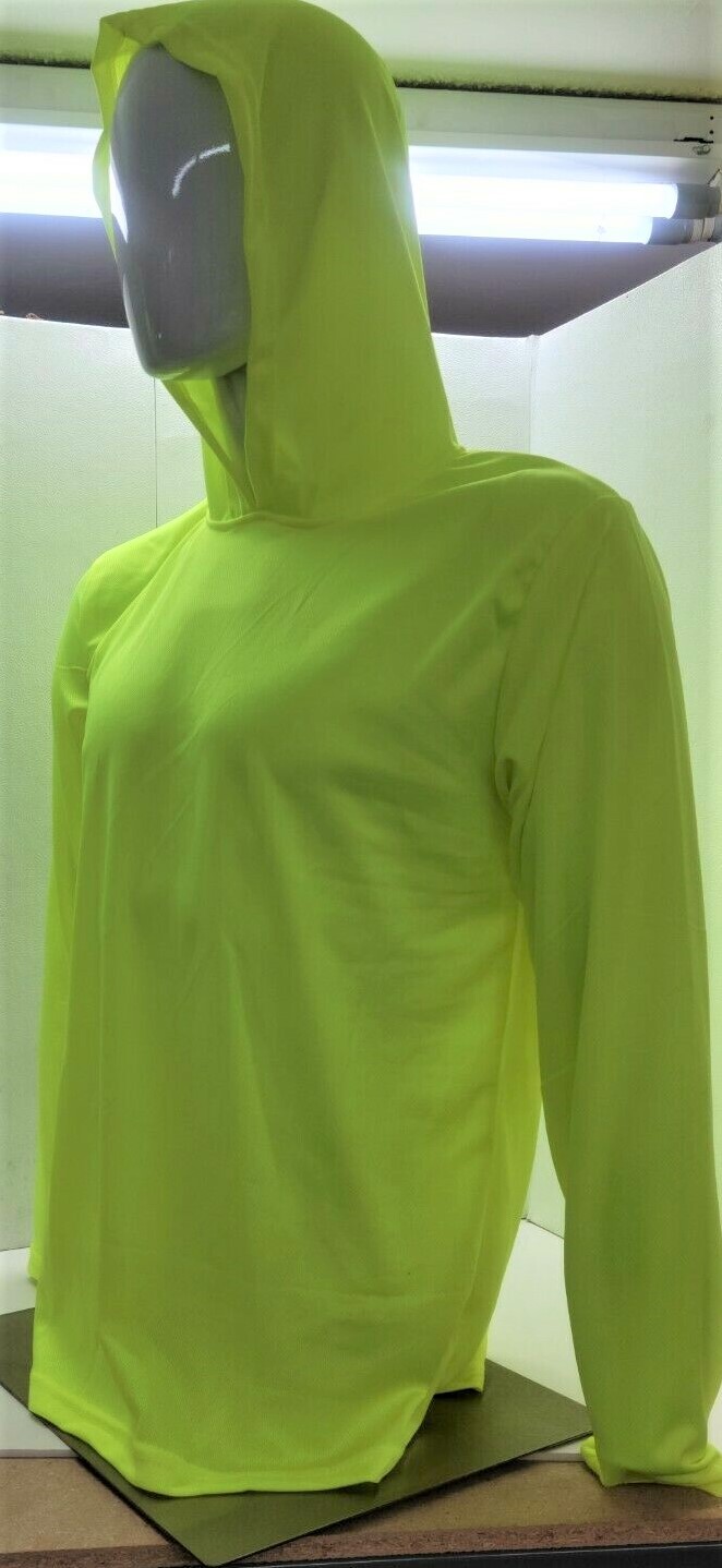 Neon Yellow Long Sleeve Safety Shirt With Hoodie, Polyester Birdeye mesh fabric