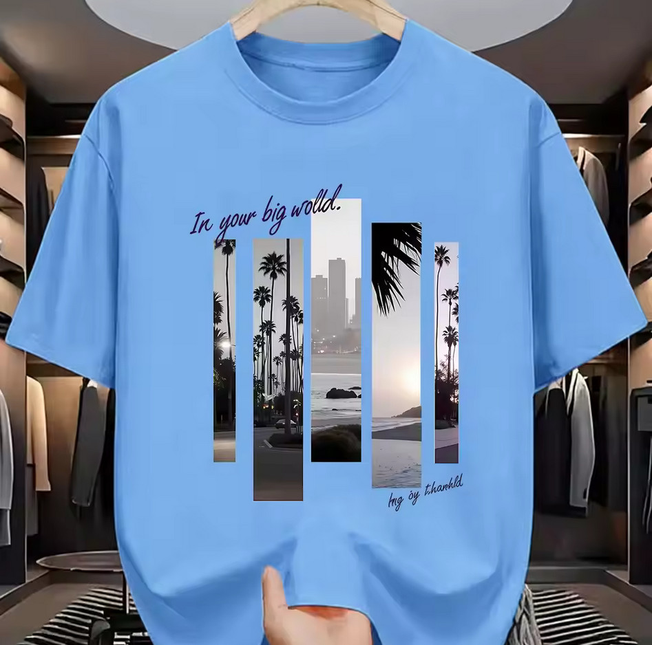 Men’s 100% Cotton T-Shirt Summer Casual Loose Fit Graphic Print Crew Neck Short