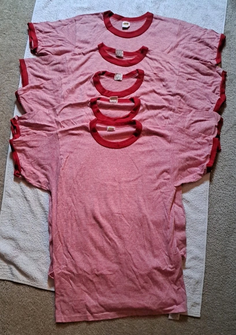5 Vintage 80s 70s Russell Athletic Ringer Heather Red Tri Blend Medium Blank
