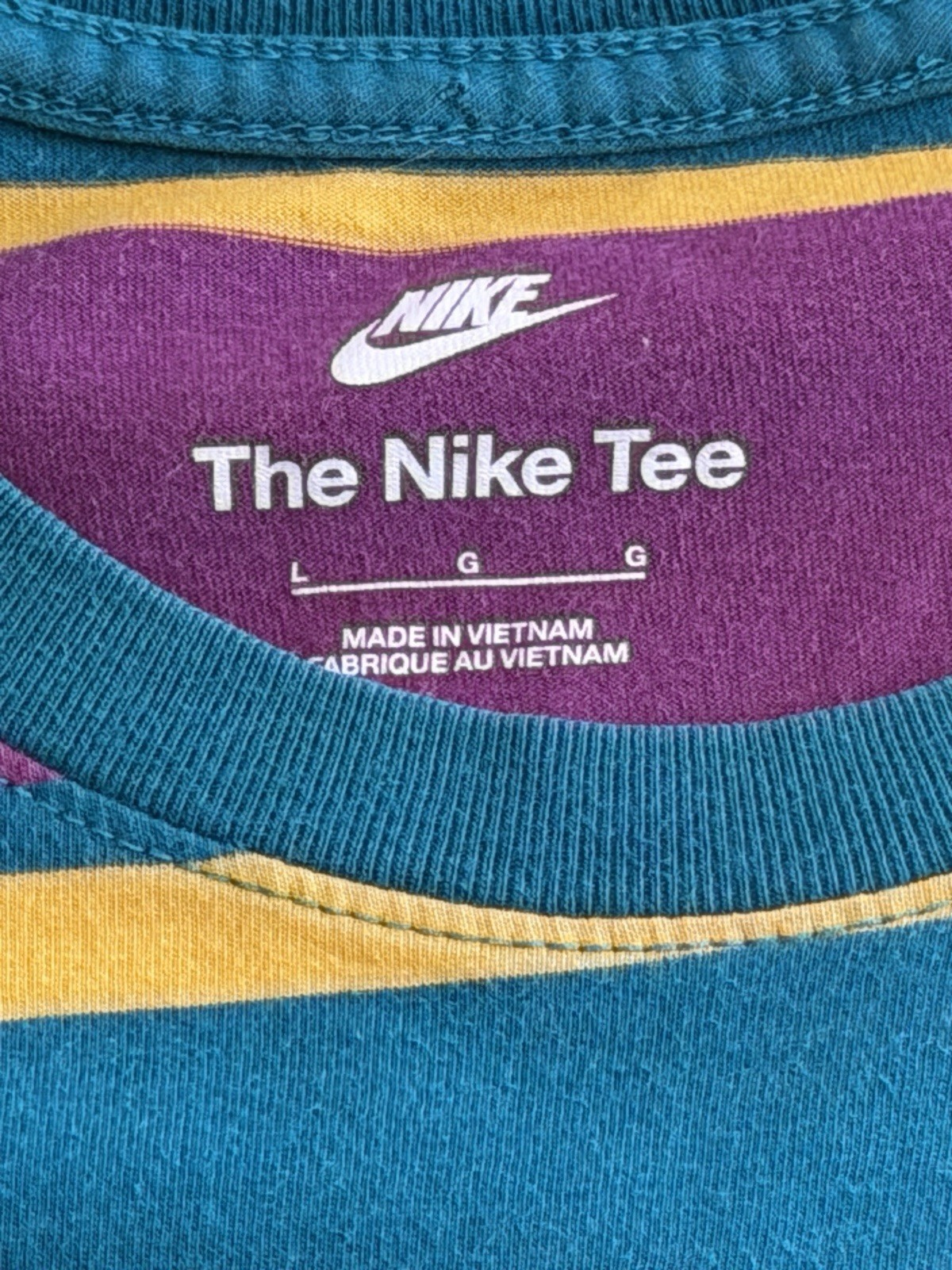 Nike Striped Colorblock T Shirt Mens L Multicolor Green Purple Sportswear Retro