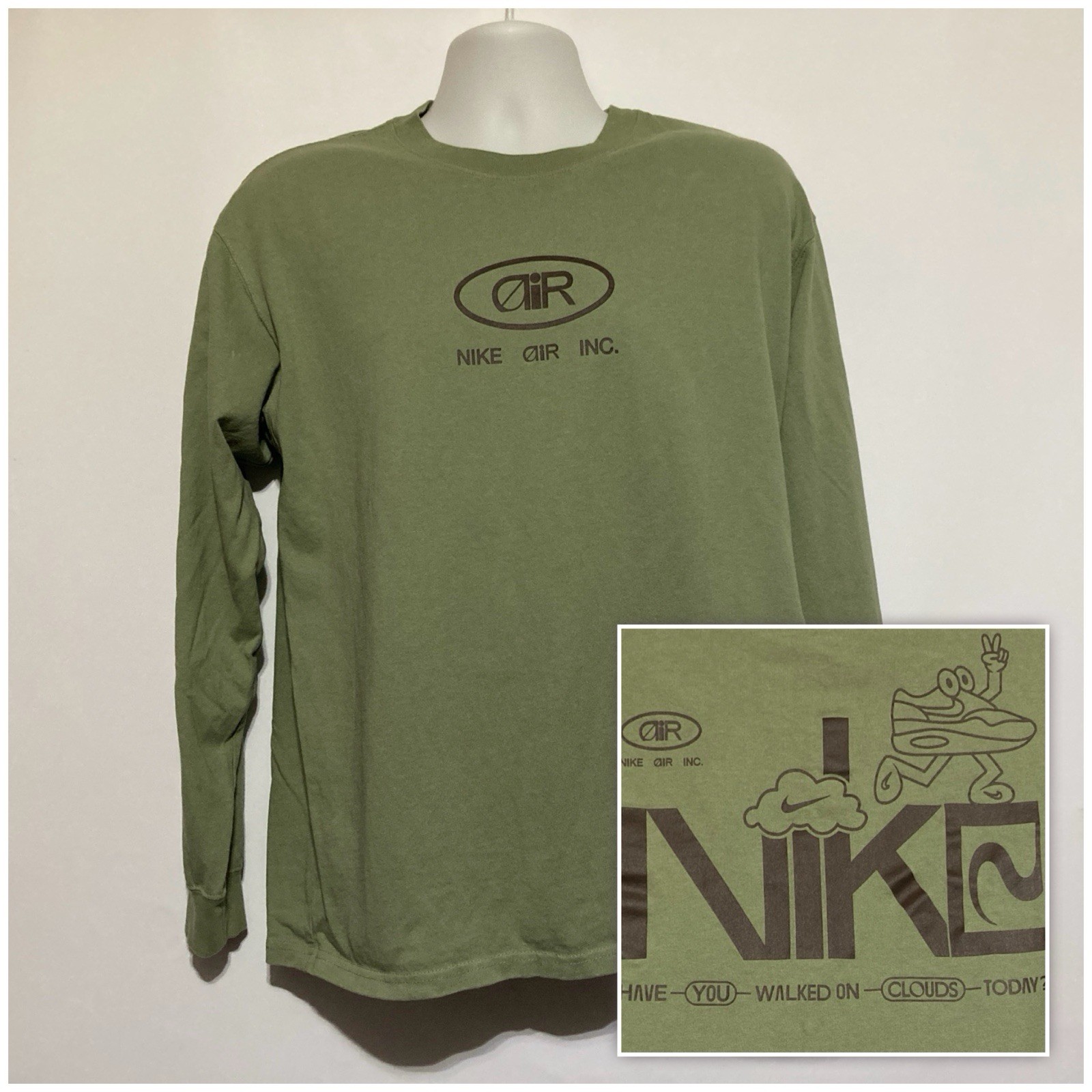 NIKE Inc “aiR Walk on Clouds LS Tee” Men’s Medium T-Shirt AVOCADO FJ1087-386