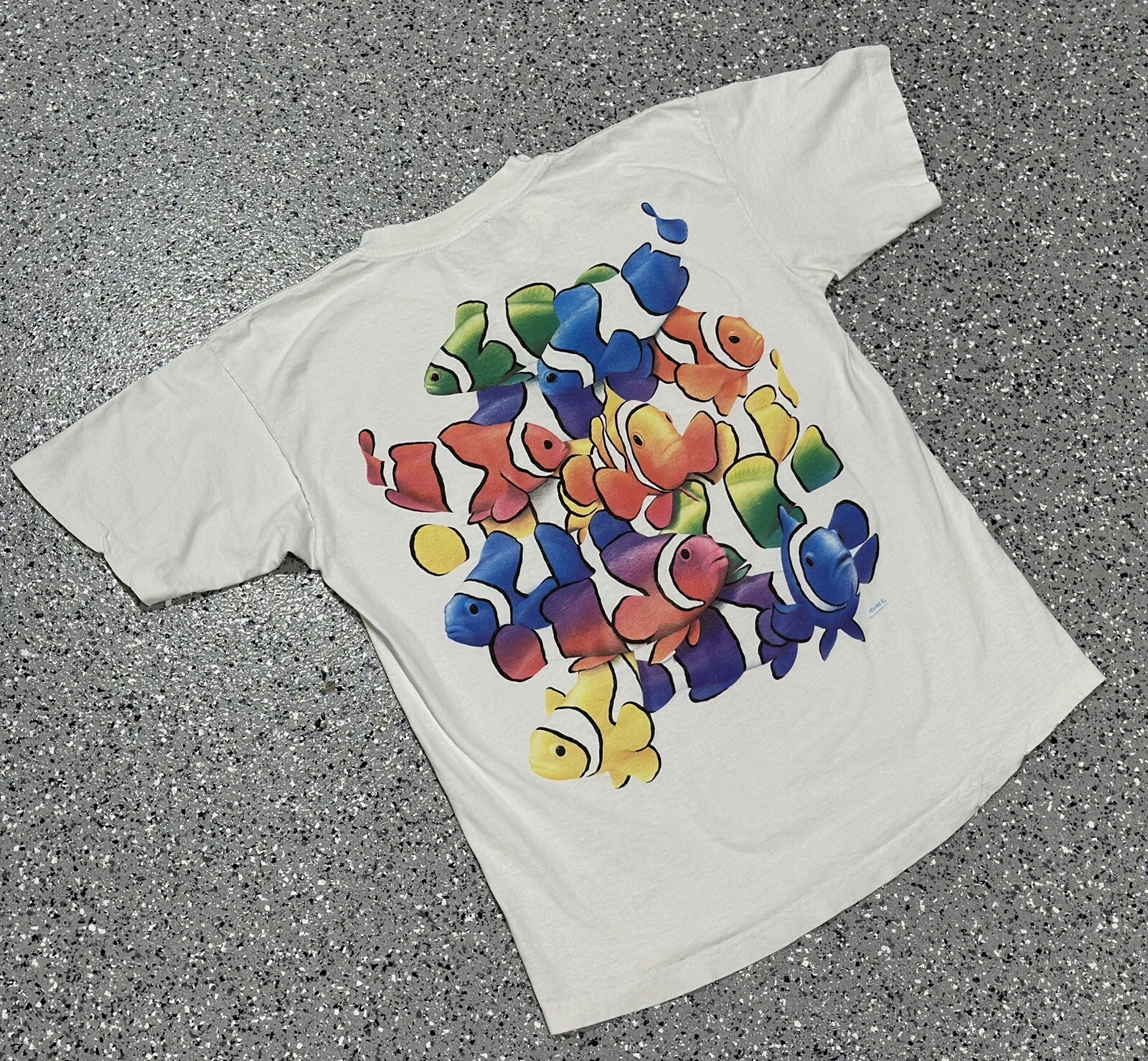 VTG 90s KONA Hawaii All Over Print Fish T Shirt White Mens sz L Made USA