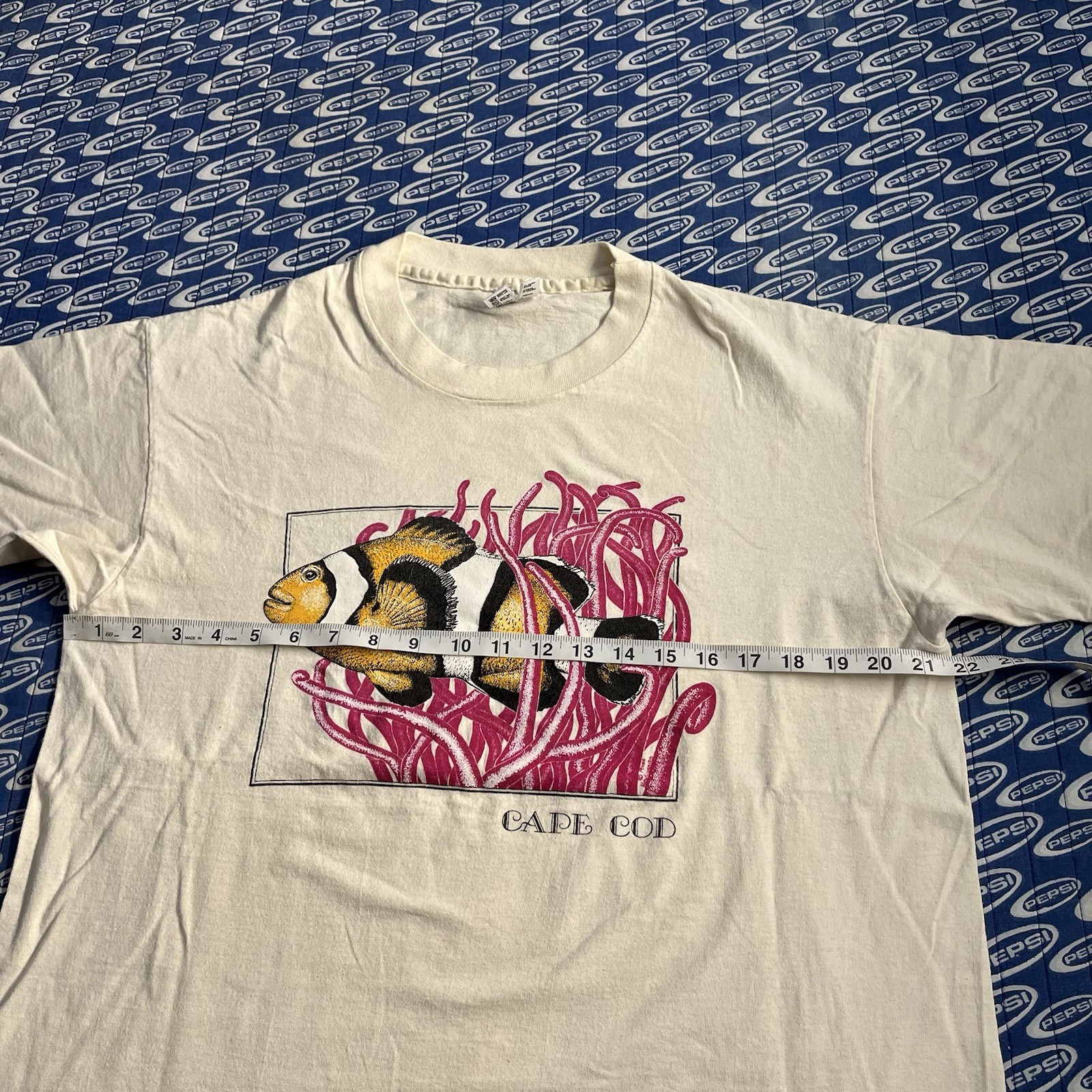Vintage 90s Cape Cod Ocean Aquatic Clown Fish T Shirt White Size Large Men’s