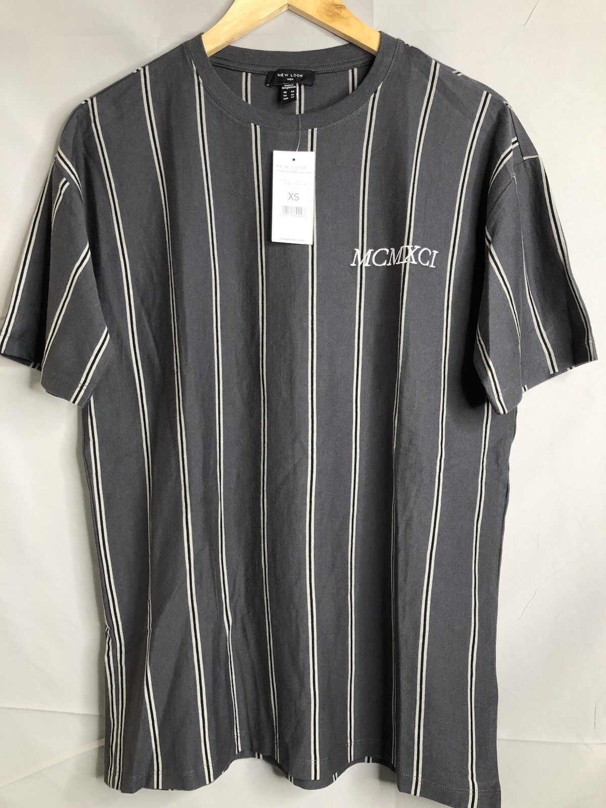 New Look NWT Striped Gray Tee MCMXCI Adult Size XS NEW MEN