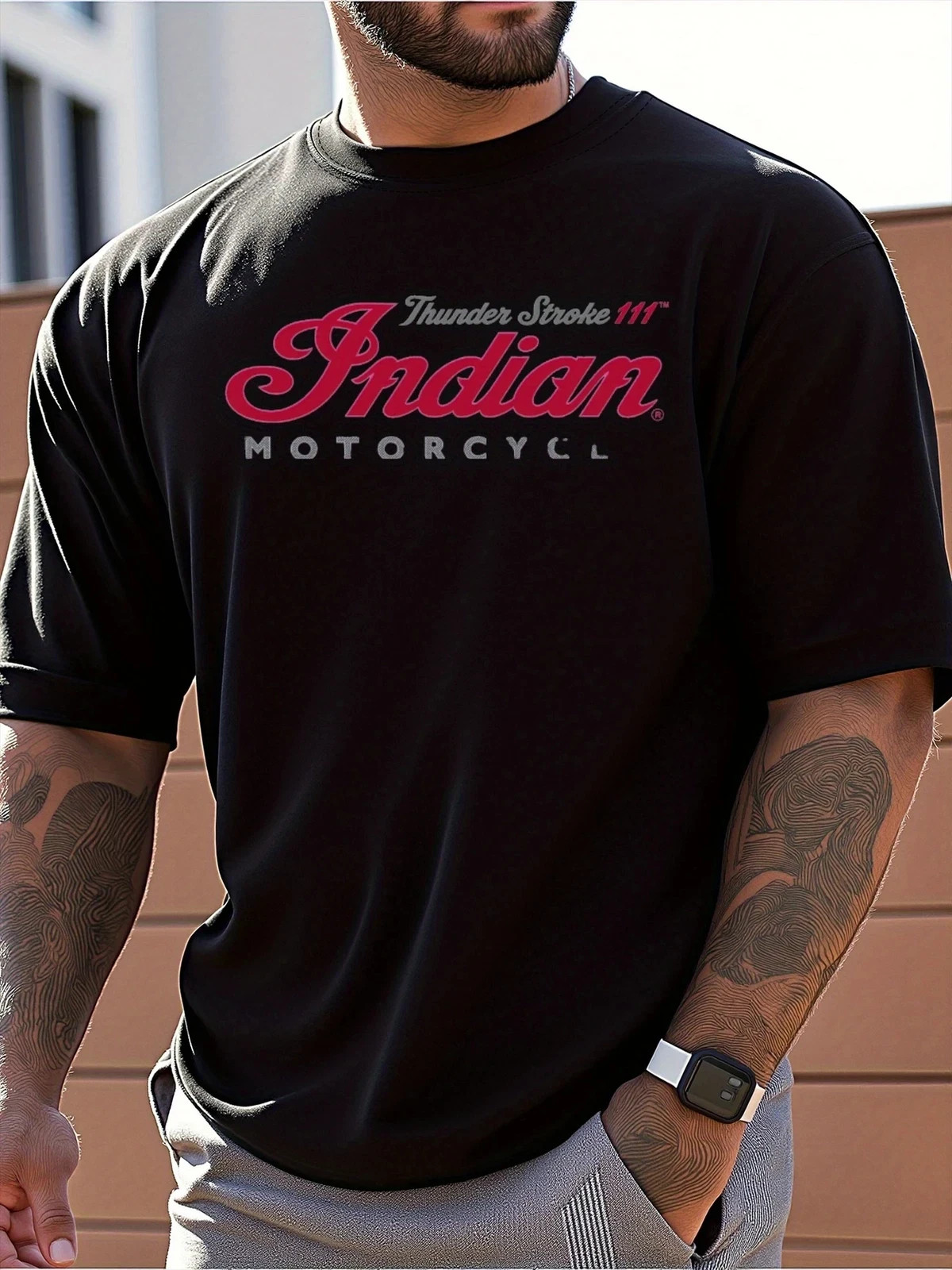 Indian Motorcycle Logo Printed T-Shirt | 100% Cotton Loose Fit Casual Short Sle