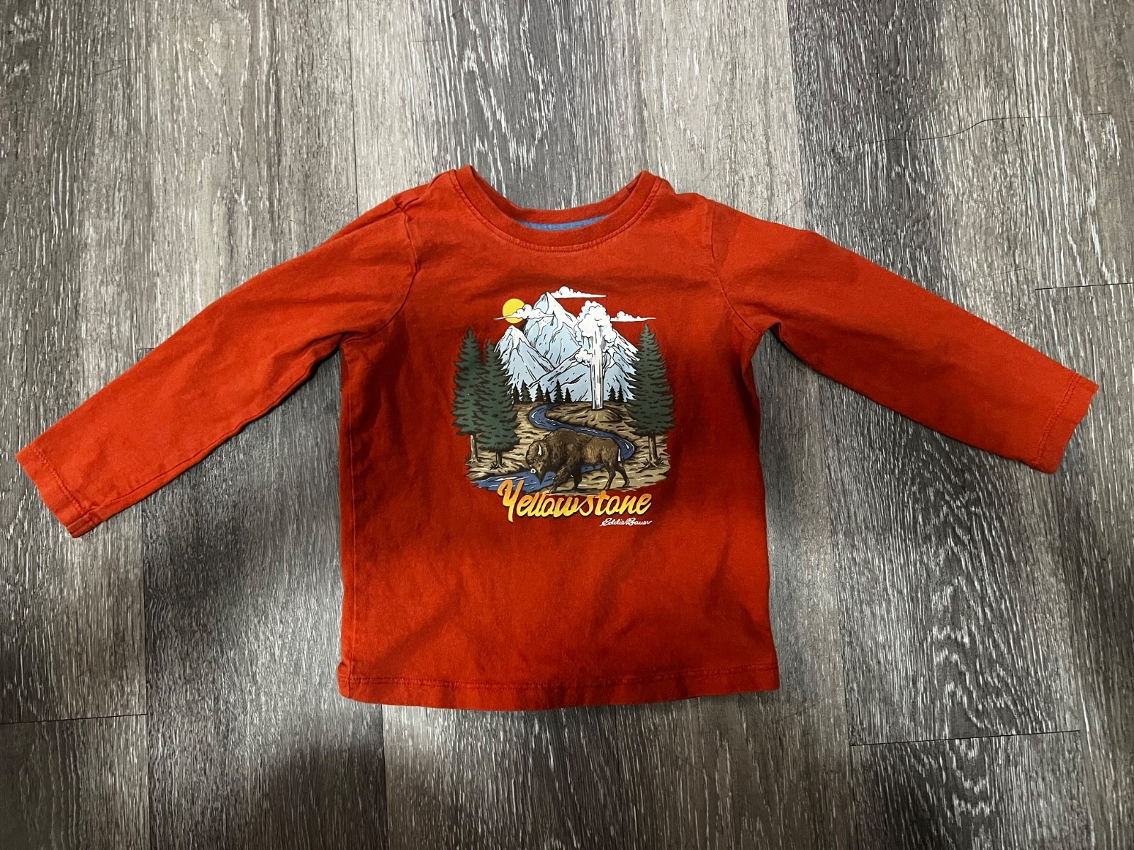 Eddie Bauer Yellowstone Graphic Shirt 2T Red Cotton Long Sleeve Tee Toddler Kids