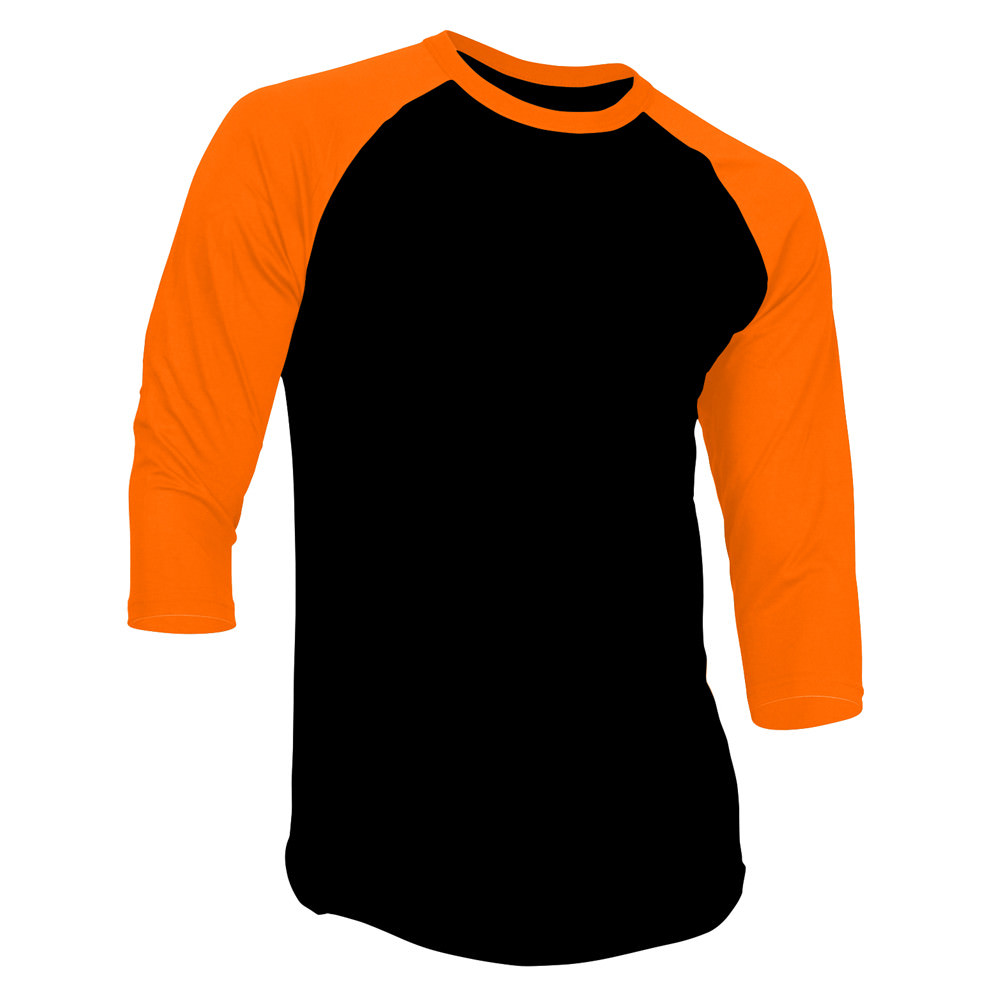 3/4 Sleeve Plain Baseball Raglan T-Shirt Tee Mens Sports Jersey Black Orange S