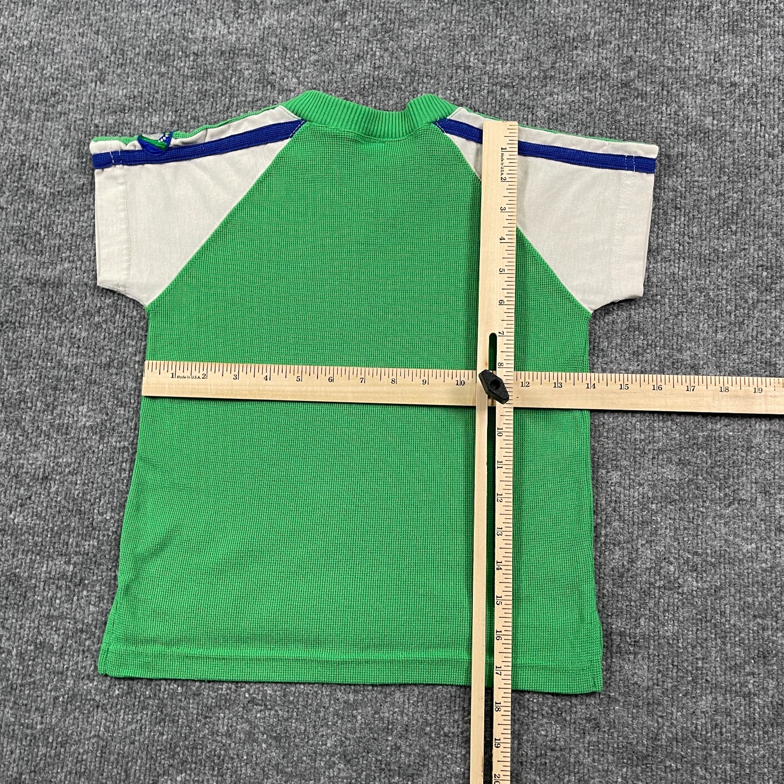 Vintage 80s Hang-Ten Waffle Knit Raglan Shirt TEENS XS 14×18 Green White