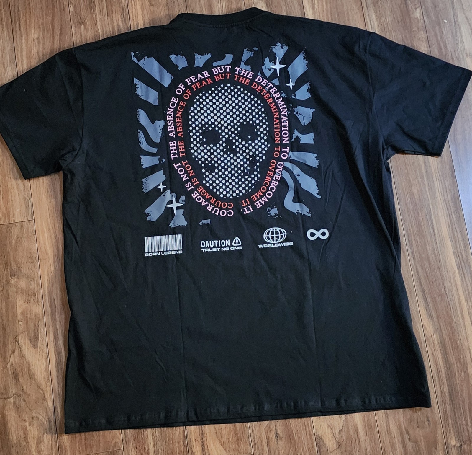 Launder T-Shirt Men’s Sz 3XL Studded Skull Bling Courage Overcome Fear Tee