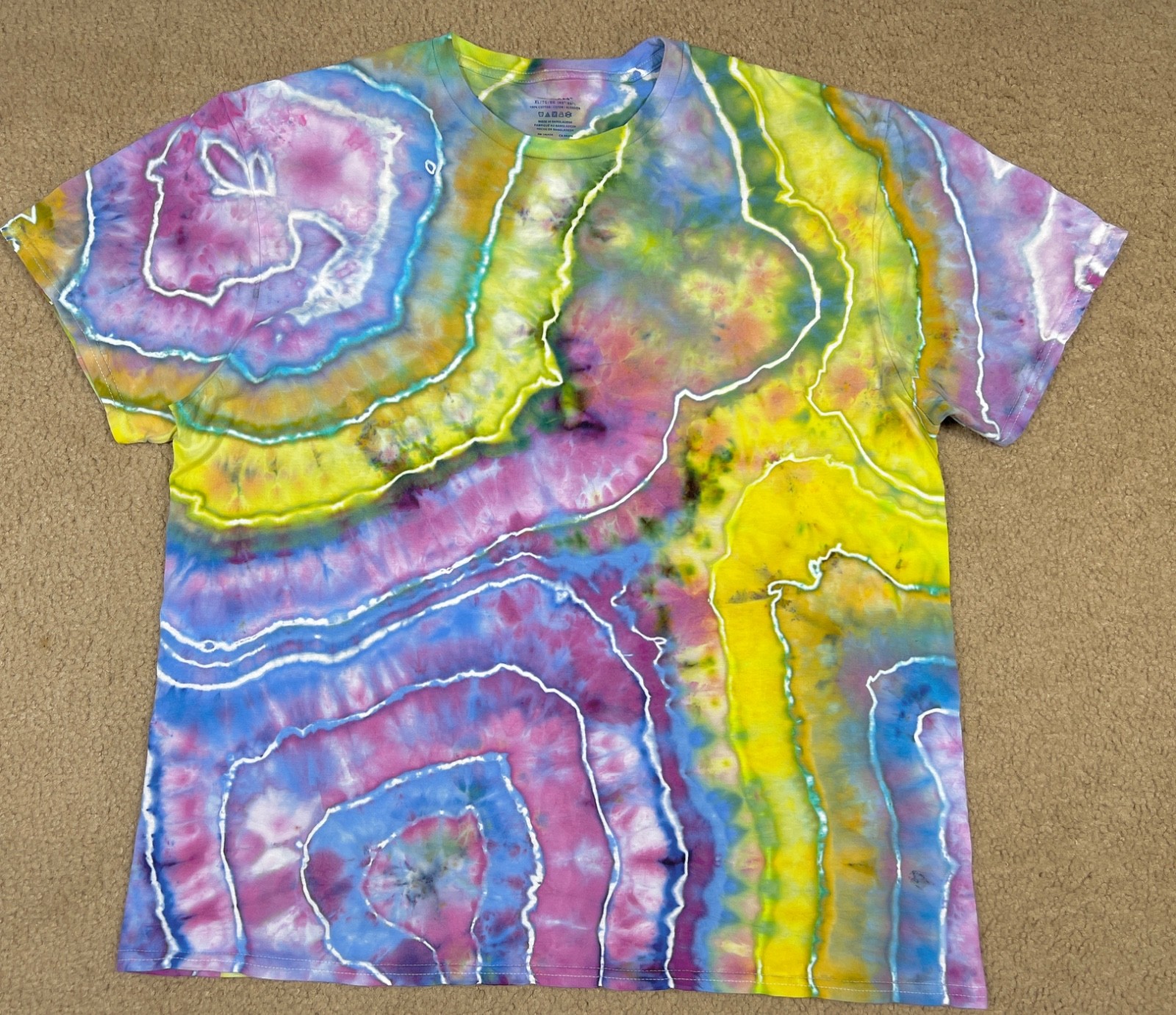 Handmade Ice Tie Dye T-Shirt XL Mens Womens Soft Cotton Pastel Geode