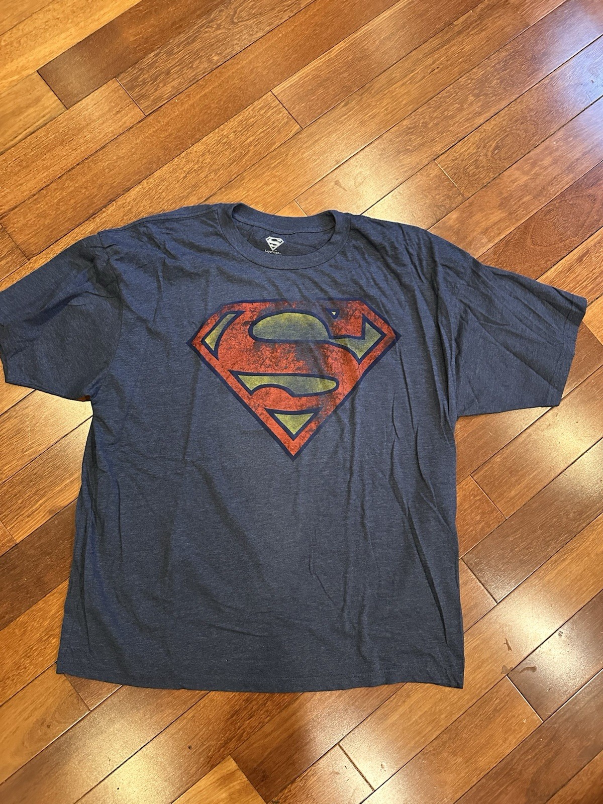 Superman T Shirt Mens XXL 2XLB Lightweight Stretch Faded Symbol Blue