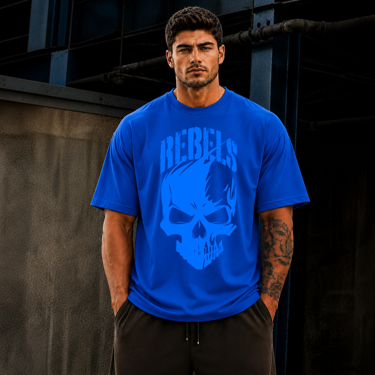 Customizable Oversized Skull Graphic Cotton T-Shirt Men’s Streetwear Gym Workout