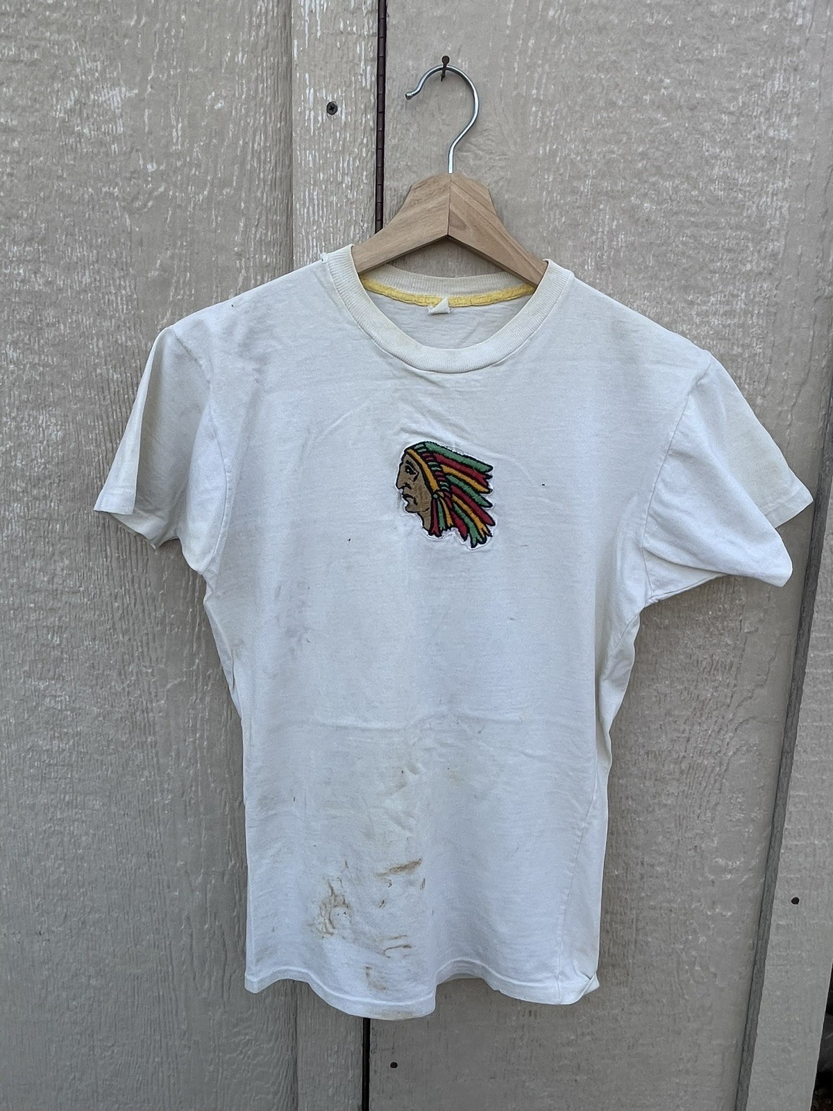 Vintage 60s Native American Chief Head T Shirt School BC USA Made Sz S 50s