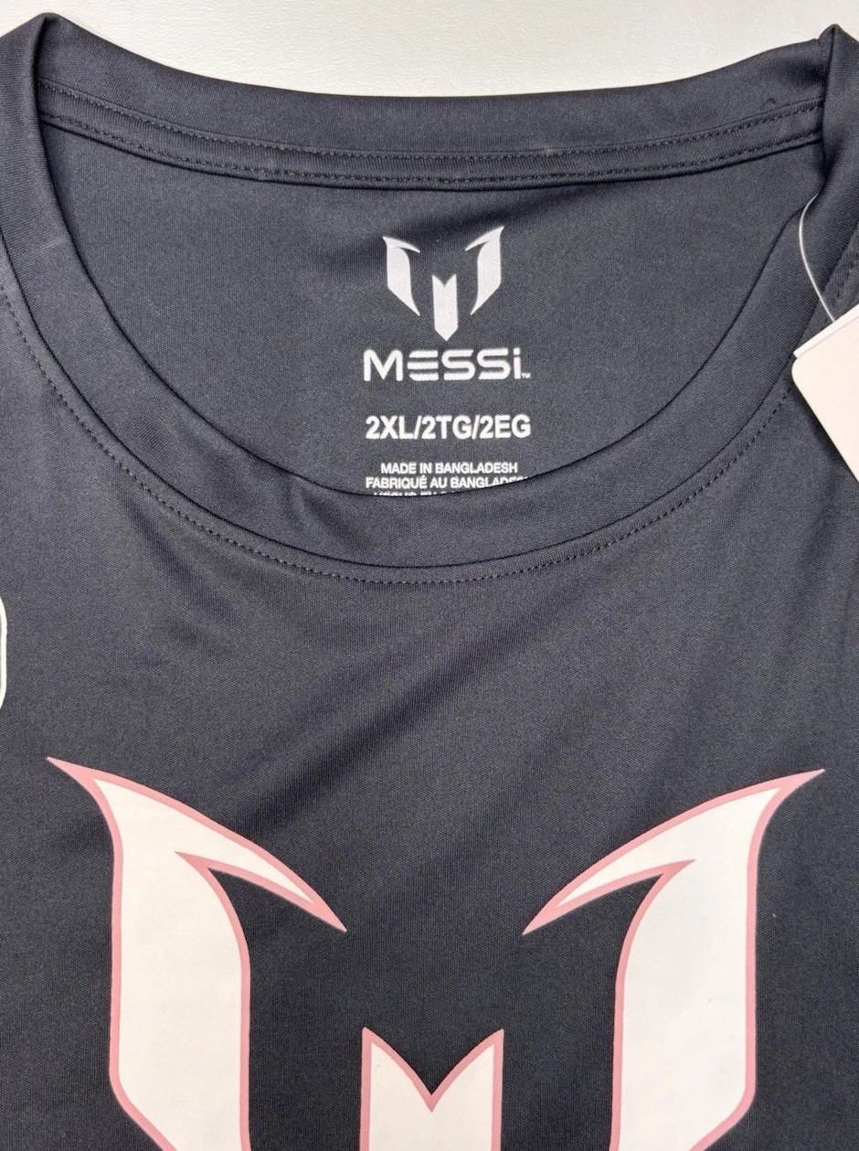 NWT Messi Mens Black Lionel Messi Short Sleeve Athletic Jersey Tee Shirt 2XL