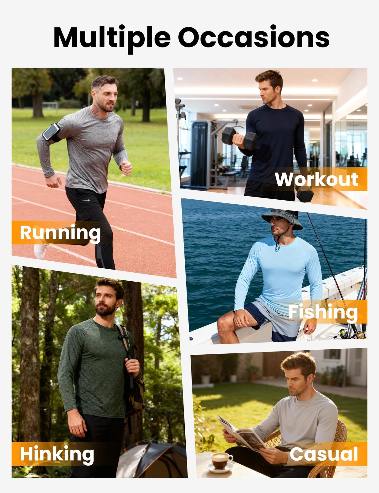 5 Pack Long Sleeve Shirts for Men – Quick Dry Moisture Wicking UPF 50+ Sun Pr…