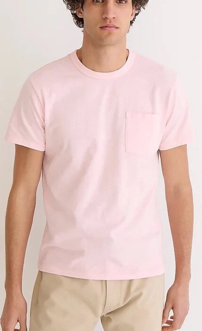 J. CREW L Garment Dyed Slub Cotton PINK mens Pocket T-SHIRT LARGE J1785 Preppy